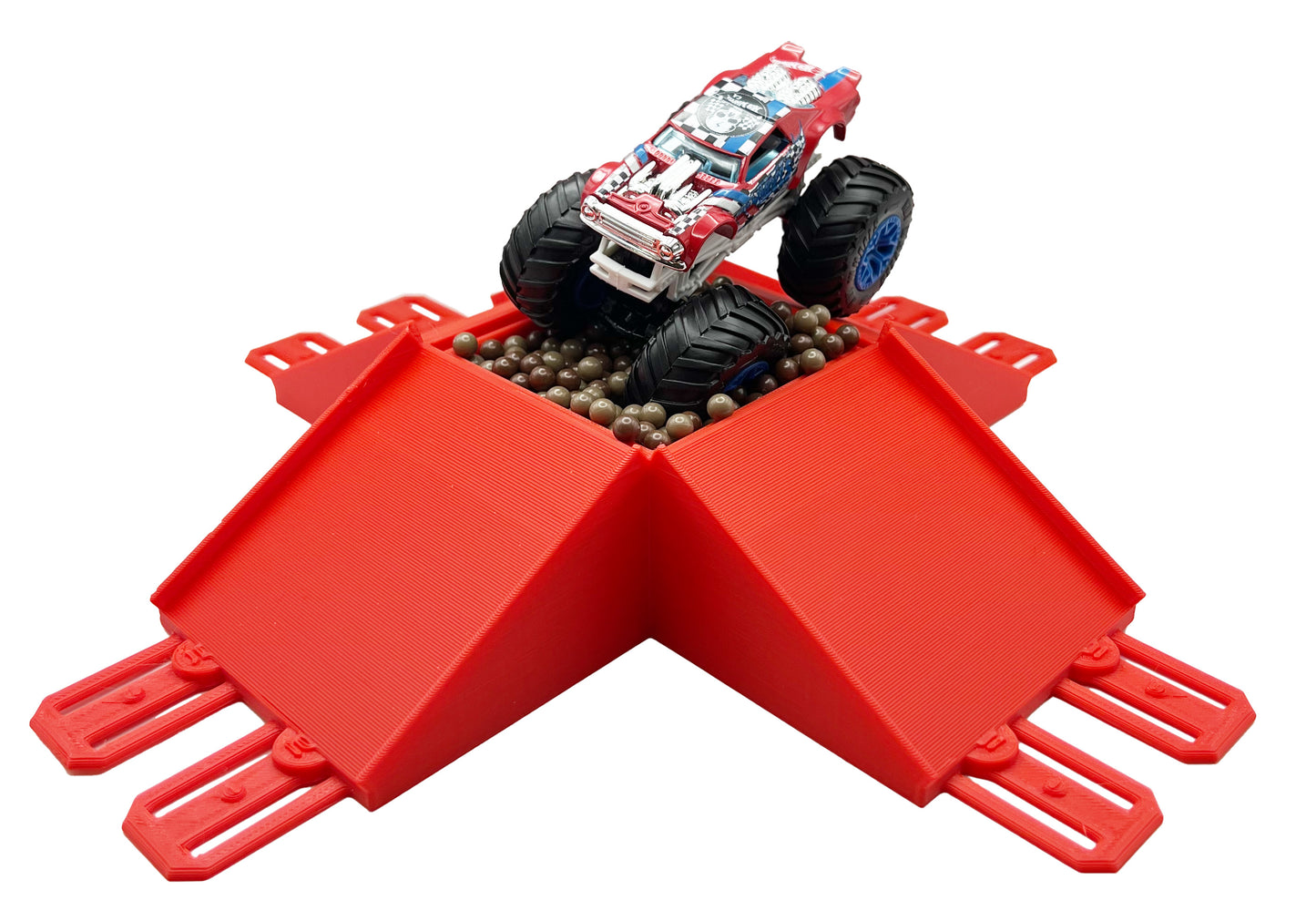 Jeff Did It! - Hot Wheels Monster Truck - 2 Lane 4 Way Jump with The Pit - 3D Printed - Designed and Made in the USA