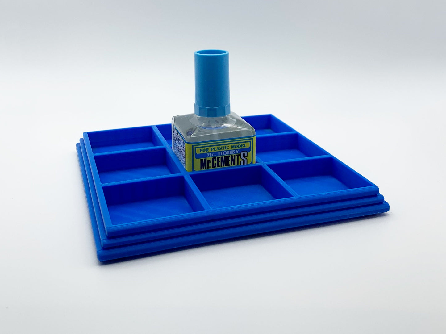 Anti-Tip 3D Printed Mr Hobby Cement Glue Weathering Bottle Holder 9 Squares with Rubber Feet