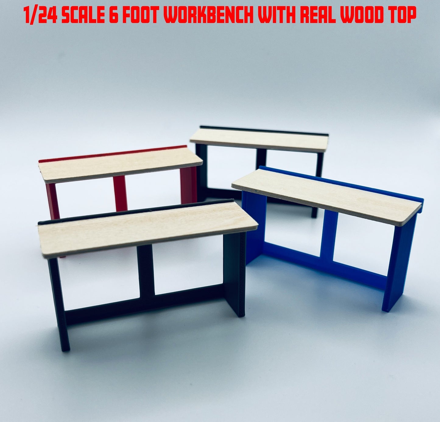 1/24 Scale 6 Foot Work Bench with Real Wood Top Surface Perfect Edition for your Scale Garage, Doll house or Diorama
