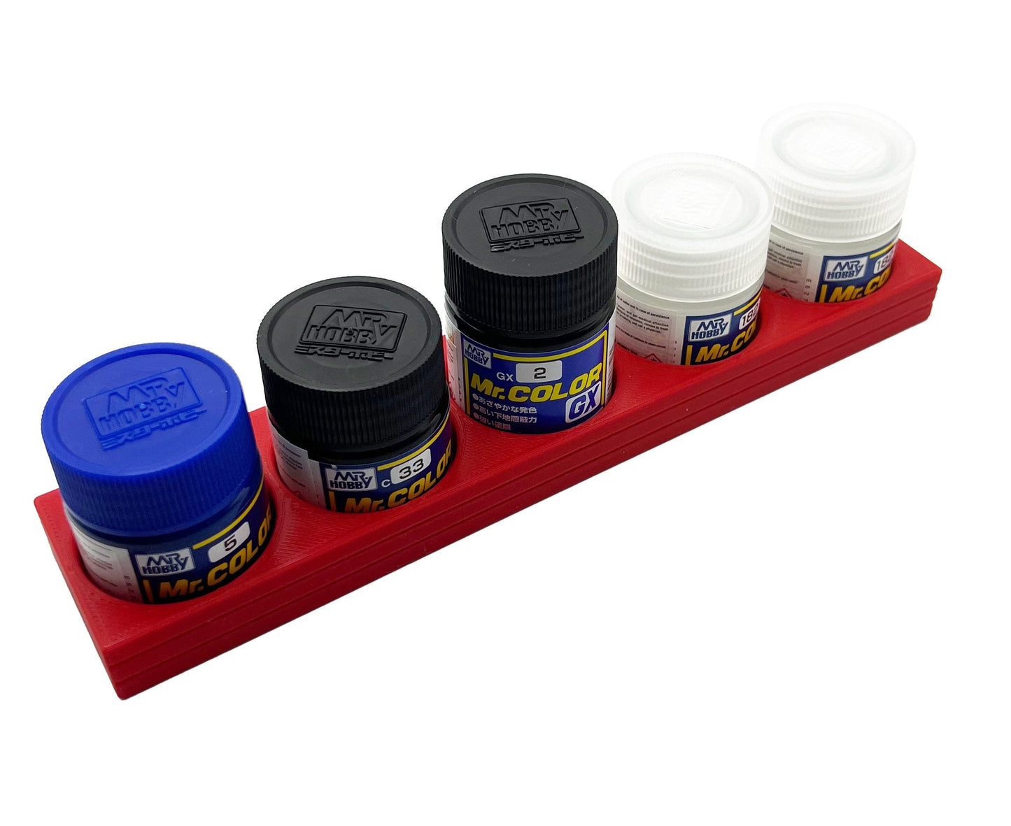 Mr Hobby 10ml & 18ml Paint Bottle Holder Long - Holds 5 Mr Color 10ml or 18ml Bottles with Anti-Slip Rubber Feet - 3D Printed