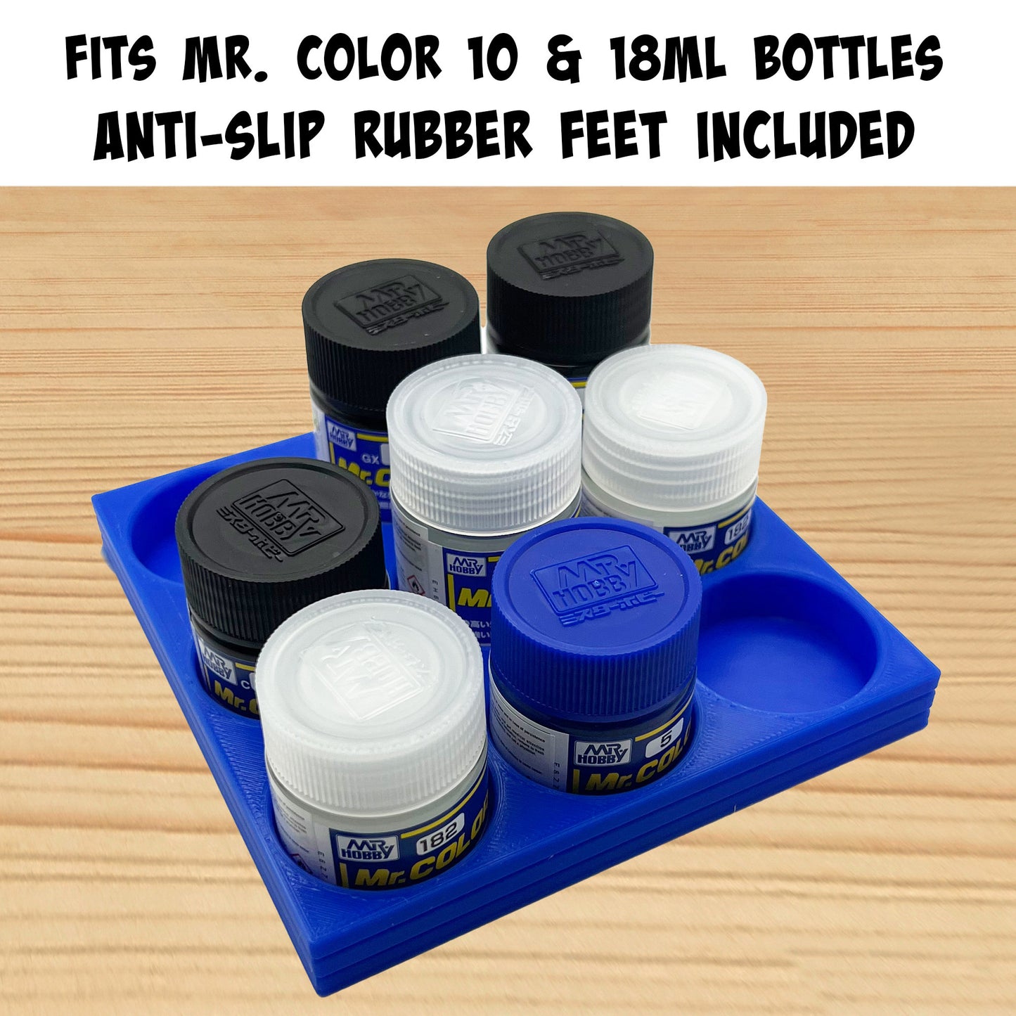 Mr Hobby 10ml & 18ml Paint Bottle Holder Long - Holds 9 Mr Color 10ml or 18ml Bottles with Anti-Slip Rubber Feet - 3D Printed