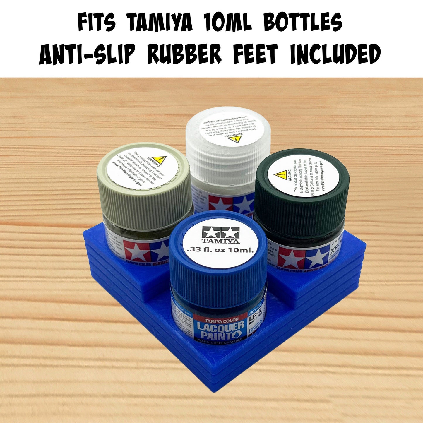 Tamiya 10ml Paint Bottle Holder Corner - Holds 4 Tamiya 10ml Bottles with Anti-Slip Rubber Feet - Square Style - 3D Printed