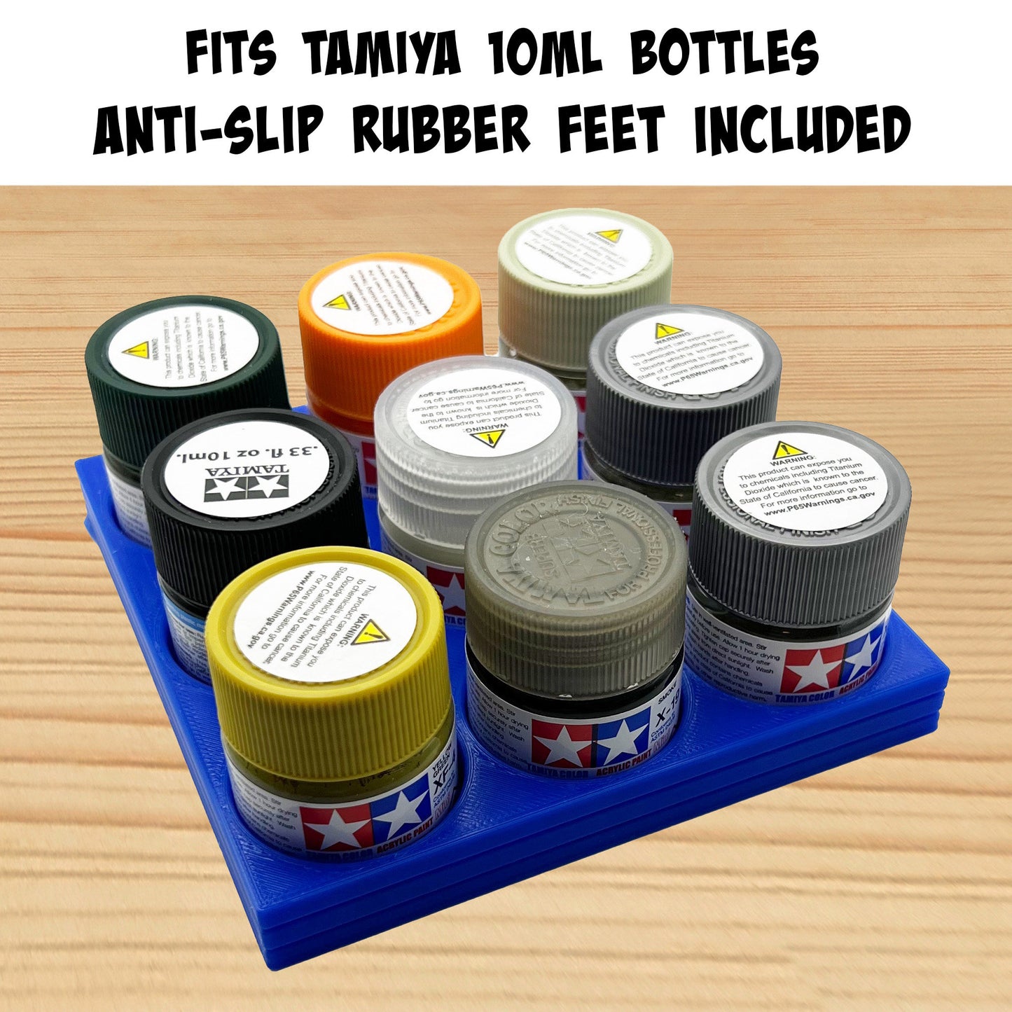 Tamiya 10ml Paint Bottle Holder - Holds 9 Tamiya 10ml Bottles with Anti-Slip Rubber Feet - 3d Printed