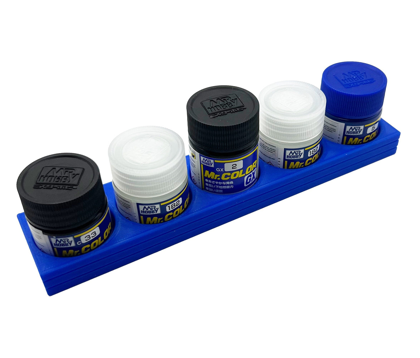 Mr Hobby 10ml & 18ml Paint Bottle Holder Long - Holds 5 Mr Color 10ml or 18ml Bottles with Anti-Slip Rubber Feet - 3D Printed