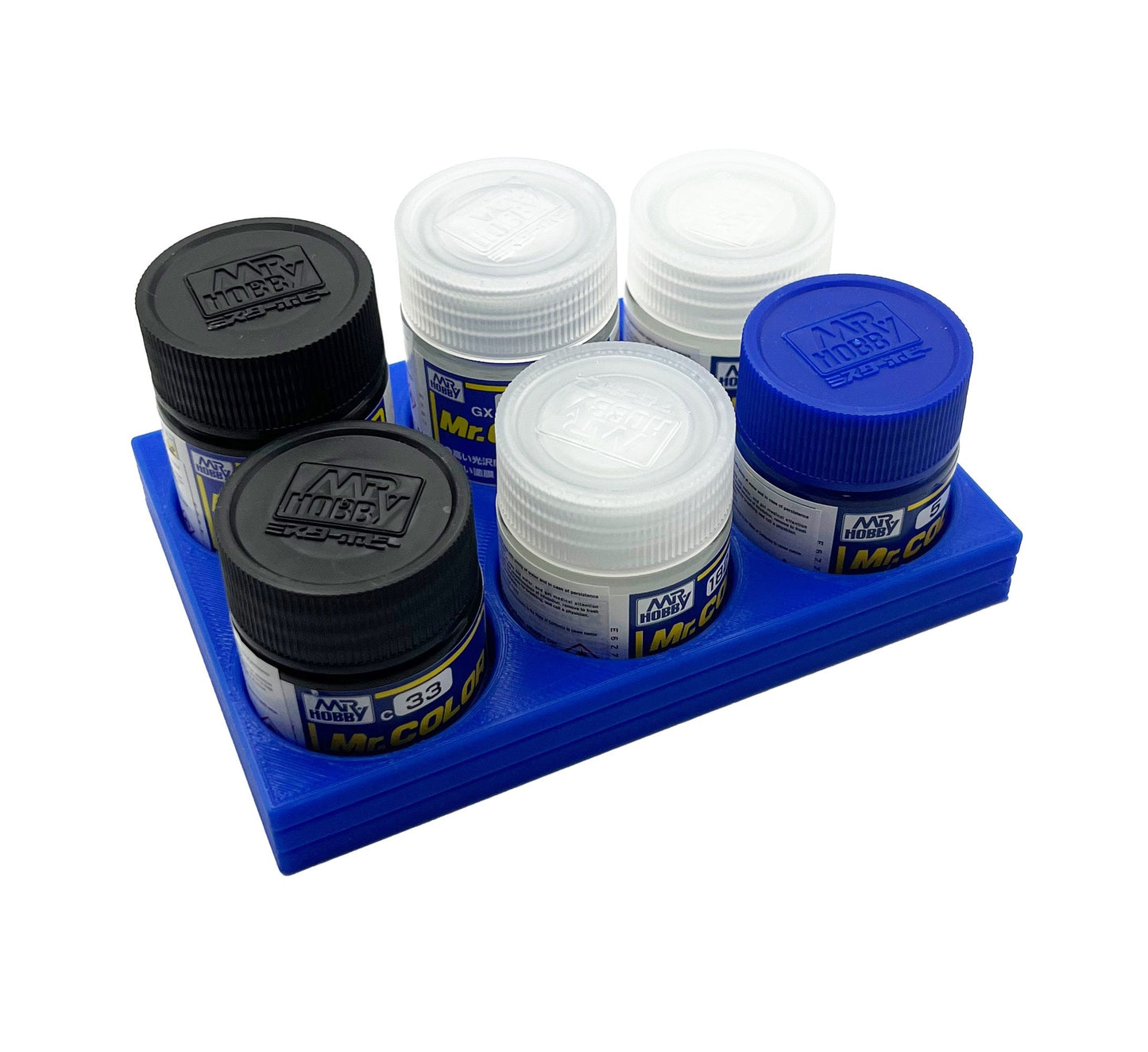 Mr Hobby 10ml & 18ml Paint Bottle Holder Long - Holds 6 Mr Color 10ml or 18ml Bottles with Anti-Slip Rubber Feet - 3D Printed