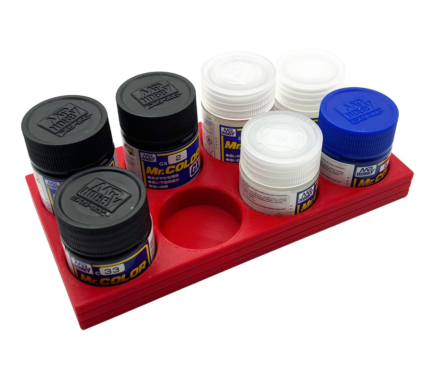 Mr Hobby 10ml and 18ml Paint Bottle Holder Long - Holds 8 Mr Color 10ml or 18ml Bottles with Anti-Slip Rubber Feet - 3D Printed