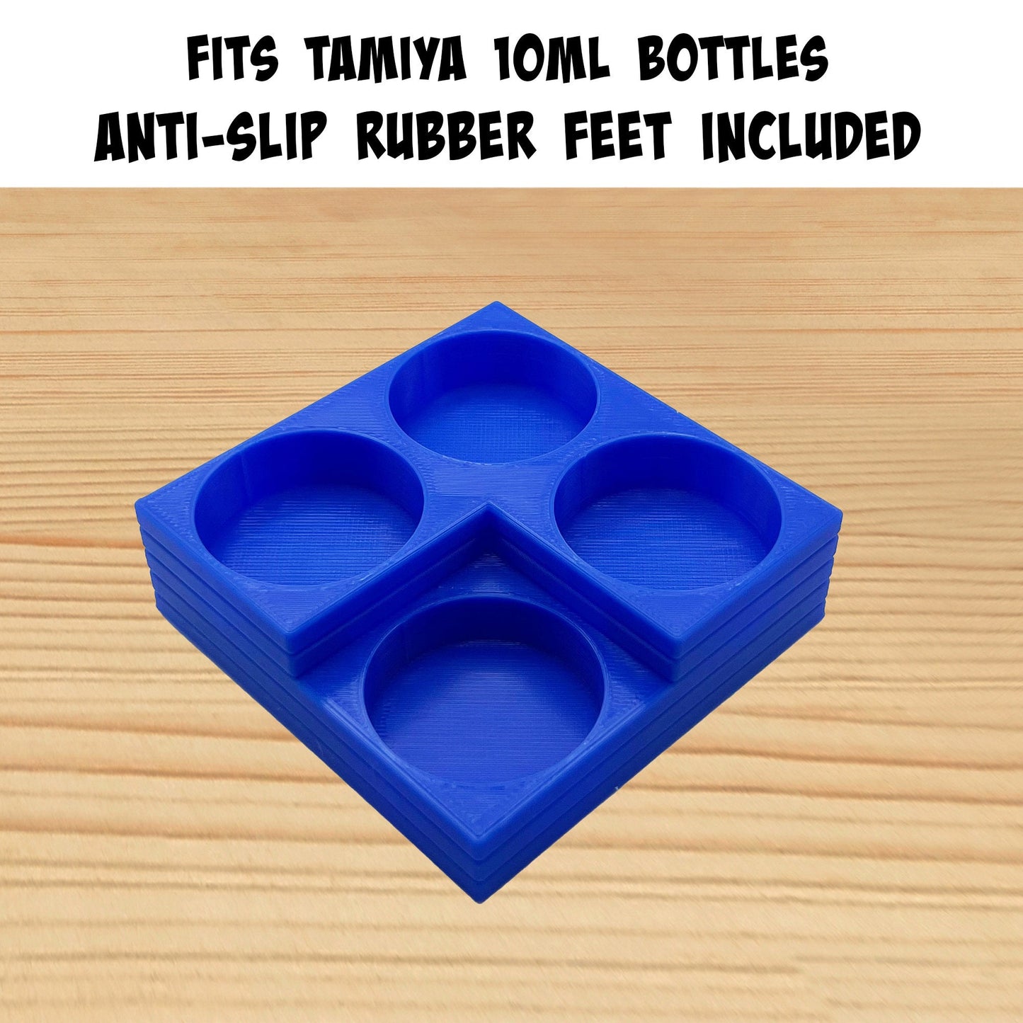 Tamiya 10ml Paint Bottle Holder Corner - Holds 4 Tamiya 10ml Bottles with Anti-Slip Rubber Feet - Square Style - 3D Printed