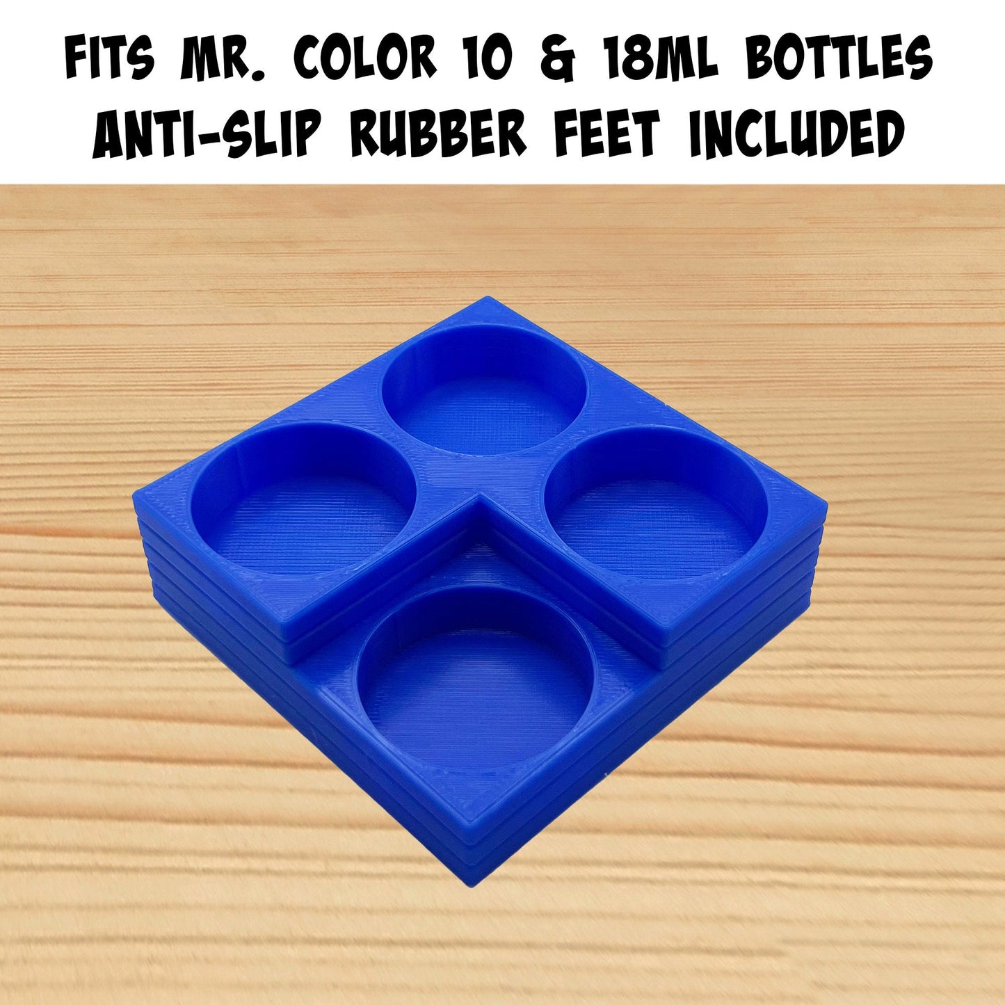 Mr Color 10ml & 18ml Paint Bottle Holder Corner - Holds 4 Tamiya 10ml Bottles with Anti-Slip Rubber Feet - Square Style - 3D Printed