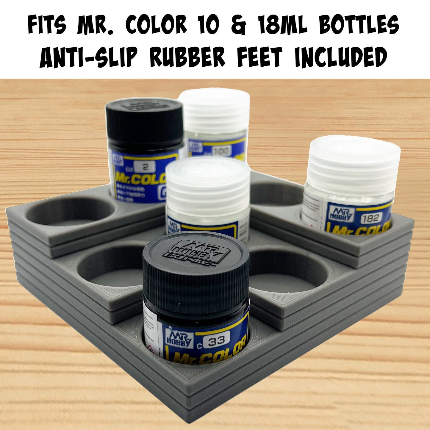 Mr Color 10ml / 18ml Paint Bottle Holder Corner - Holds 9 Mr Color 10ml / 18ml Bottles with Anti-Slip Rubber Feet - 3D Printed