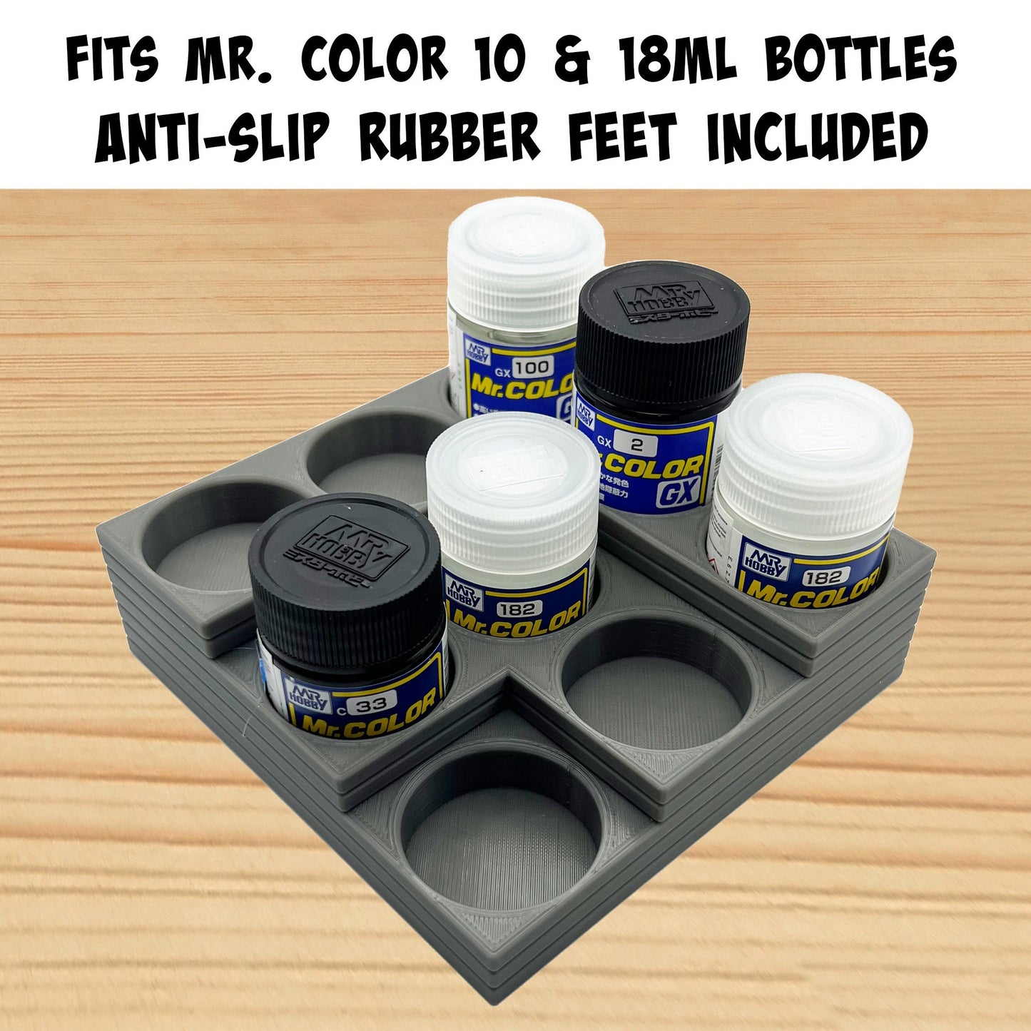Mr Color 10ml / 18ml Paint Bottle Holder Corner - Holds 9 Mr Color 10ml / 18ml Bottles with Anti-Slip Rubber Feet - 3D Printed