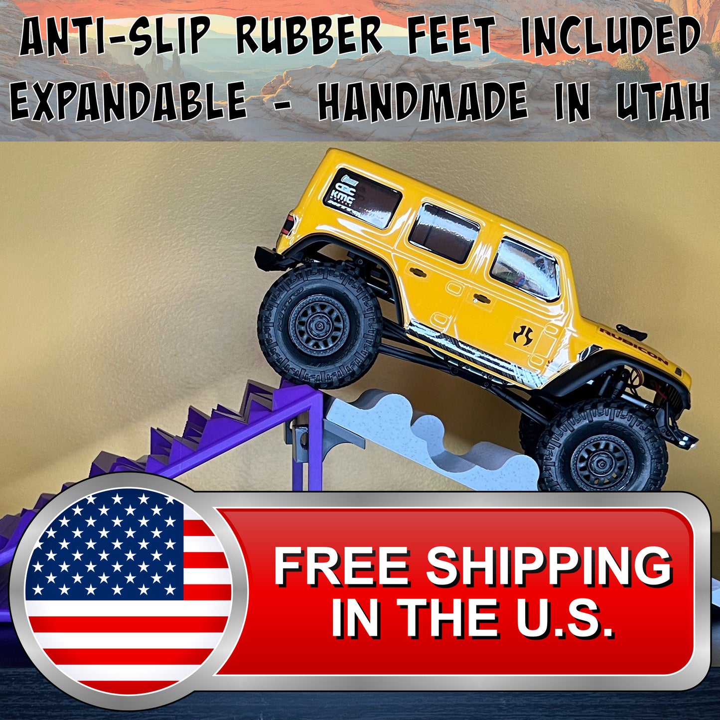 1/24th Ramp Peaked Terrain with Up / Down Ramp - Monster Truck - Crawler Scale - Works as Display Stand - Anti Slip Rubber Feet - Expandable