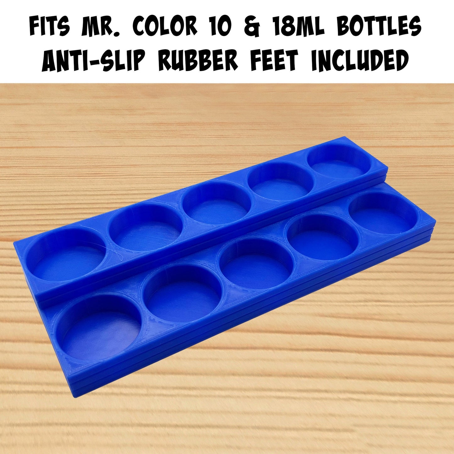 Mr Color 10ml / 18ml Paint Bottle Holder Stepped with Anti-Slip Rubber Feet - Holds 10 Mr Color 10ml / 18ml Paint Bottles - 3D Printed