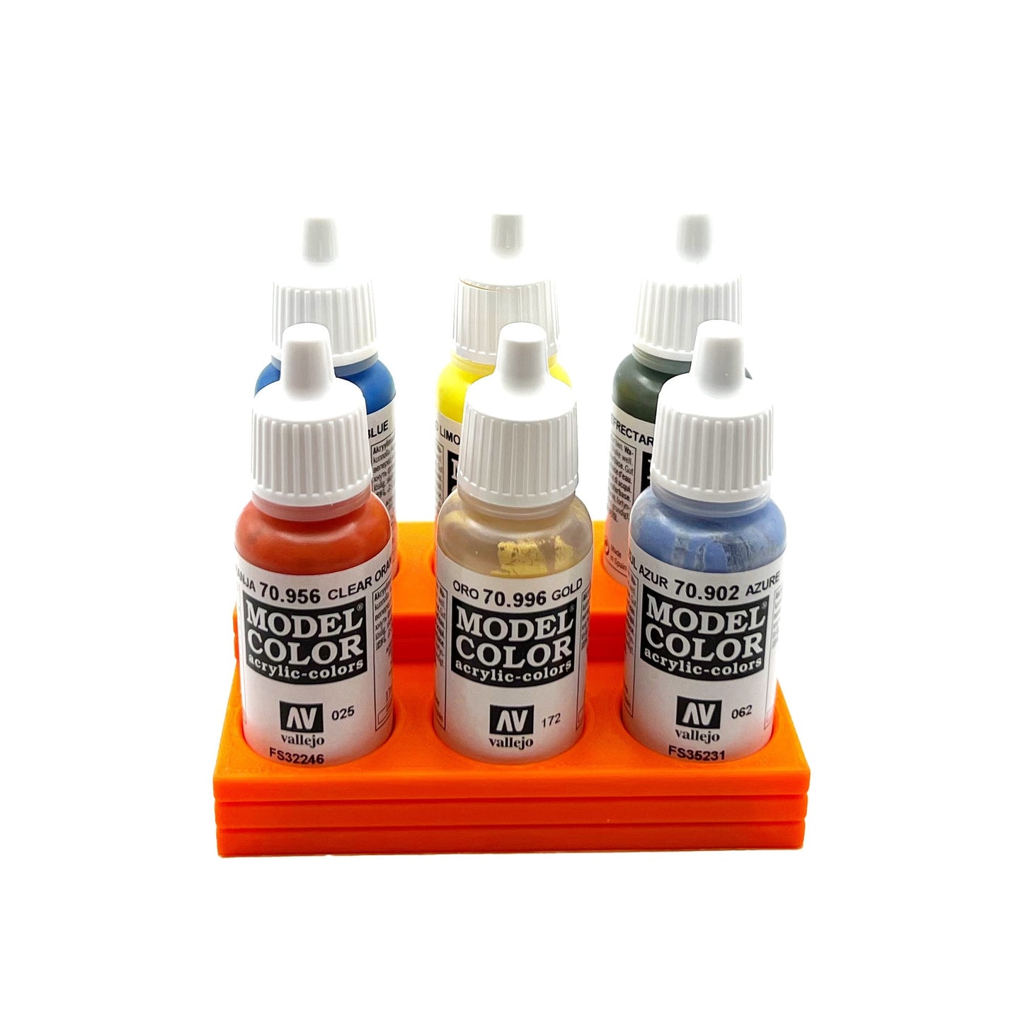 Vallejo 17mm Paint Bottle Holder / Stand Stepped - Holds 6 Vallejo 17mm Bottles with Anti-Slip Rubber Feet - 3D Printed