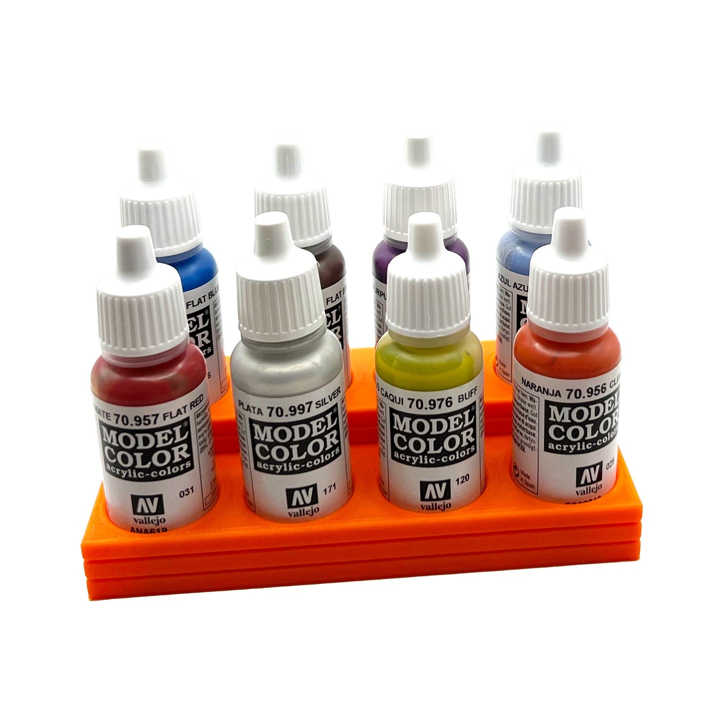 Vallejo 17mm Paint Bottle Holder / Stand Stepped - Holds 8 Vallejo 17mm Bottles with Anti-Slip Rubber Feet - 3D Printed