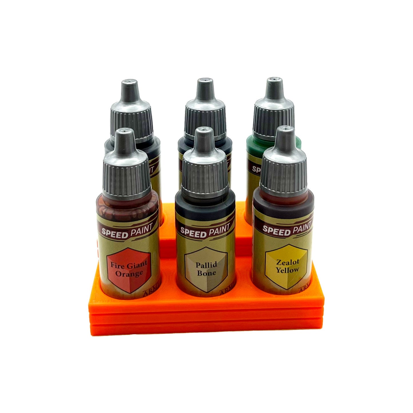 The Army Painter 17mm Paint Bottle Holder / Stand Stepped - Holds 6 The Army Painter 17mm Bottles with Anti-Slip Rubber Feet - 3D Printed