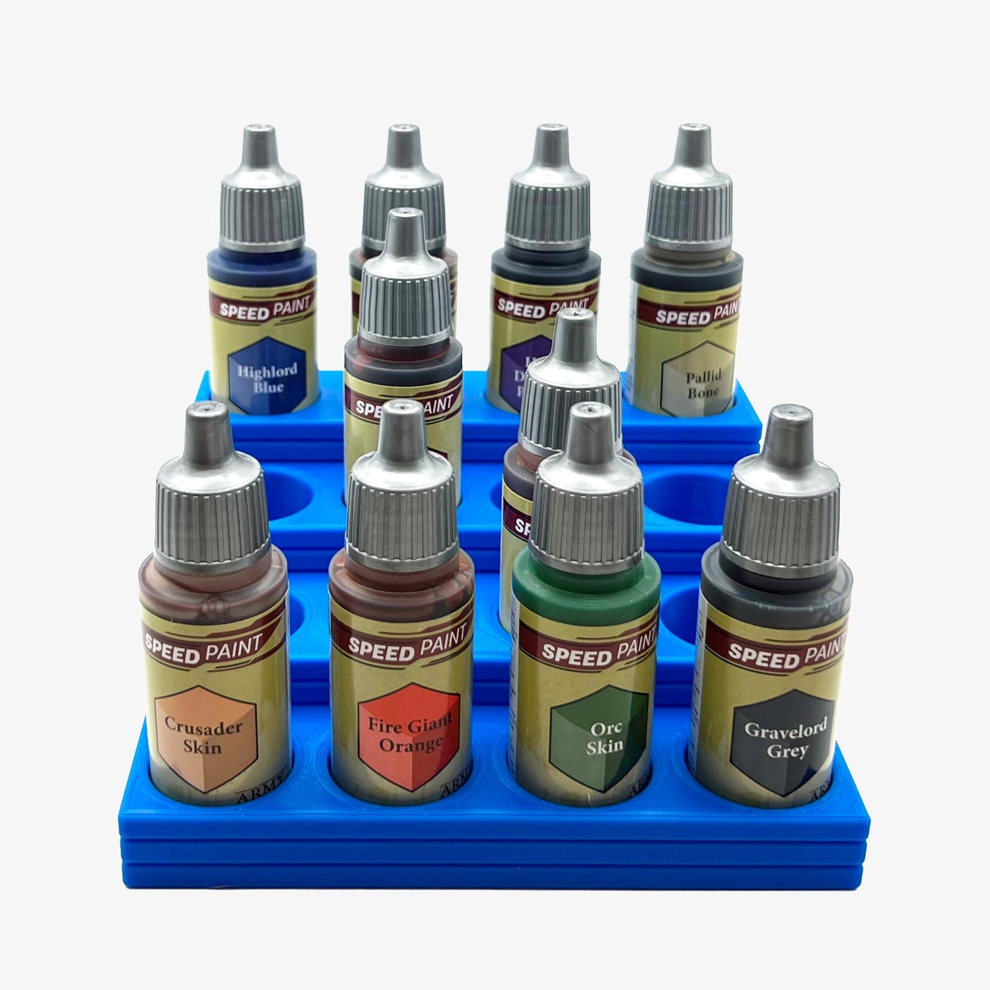 The Army Painter 17mm Paint Bottle Holder / Stand Stepped - Holds 16 The Army Painter 17mm Bottles with Anti-Slip Rubber Feet - 3D Printed
