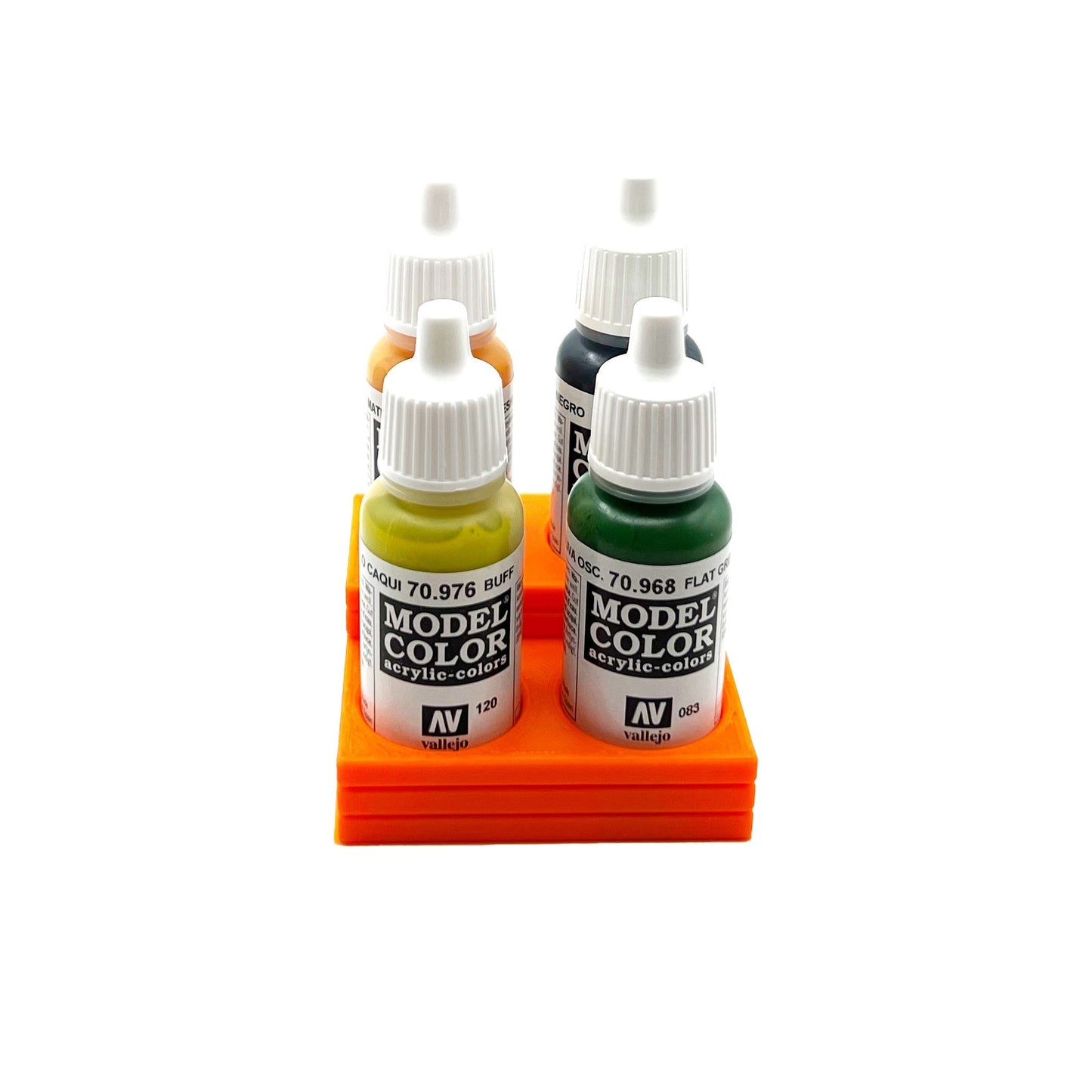 Vallejo 17mm Paint Bottle Holder / Stand Stepped - Holds 4 Vallejo 17mm Bottles with Anti-Slip Rubber Feet - 3D Printed