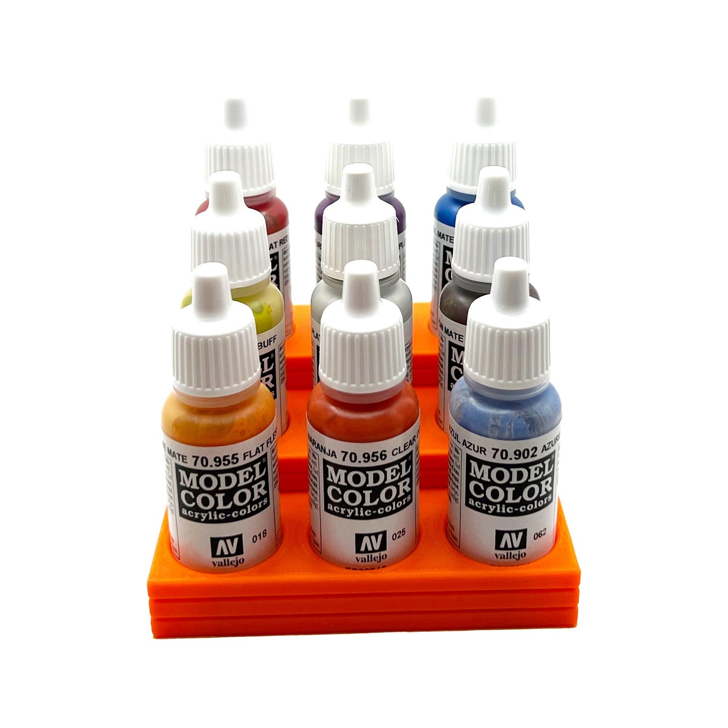 Vallejo 17mm Paint Bottle Holder / Stand Stepped - Holds 9 Vallejo 17mm Bottles with Anti-Slip Rubber Feet - 3D Printed