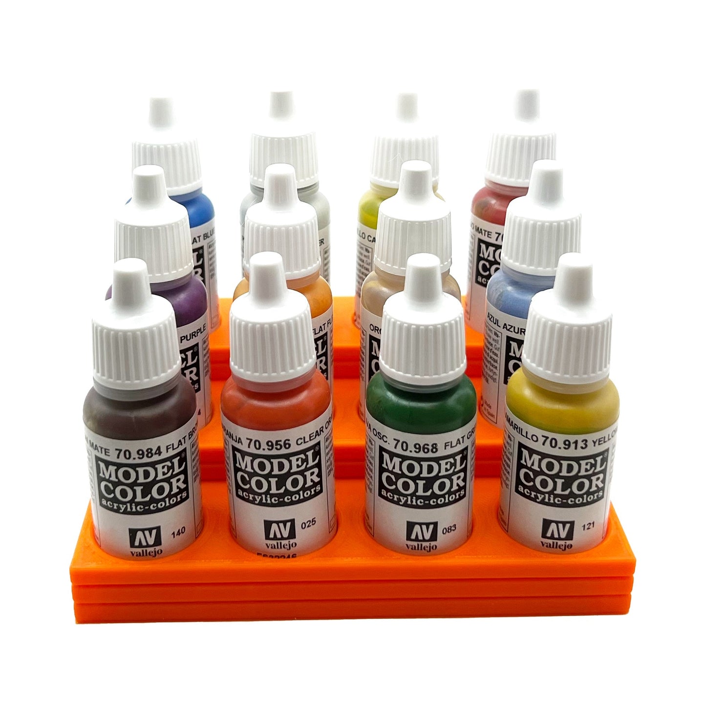 Vallejo 17mm Paint Bottle Holder / Stand Stepped - Holds 12 Vallejo 17mm Bottles with Anti-Slip Rubber Feet - 3D Printed
