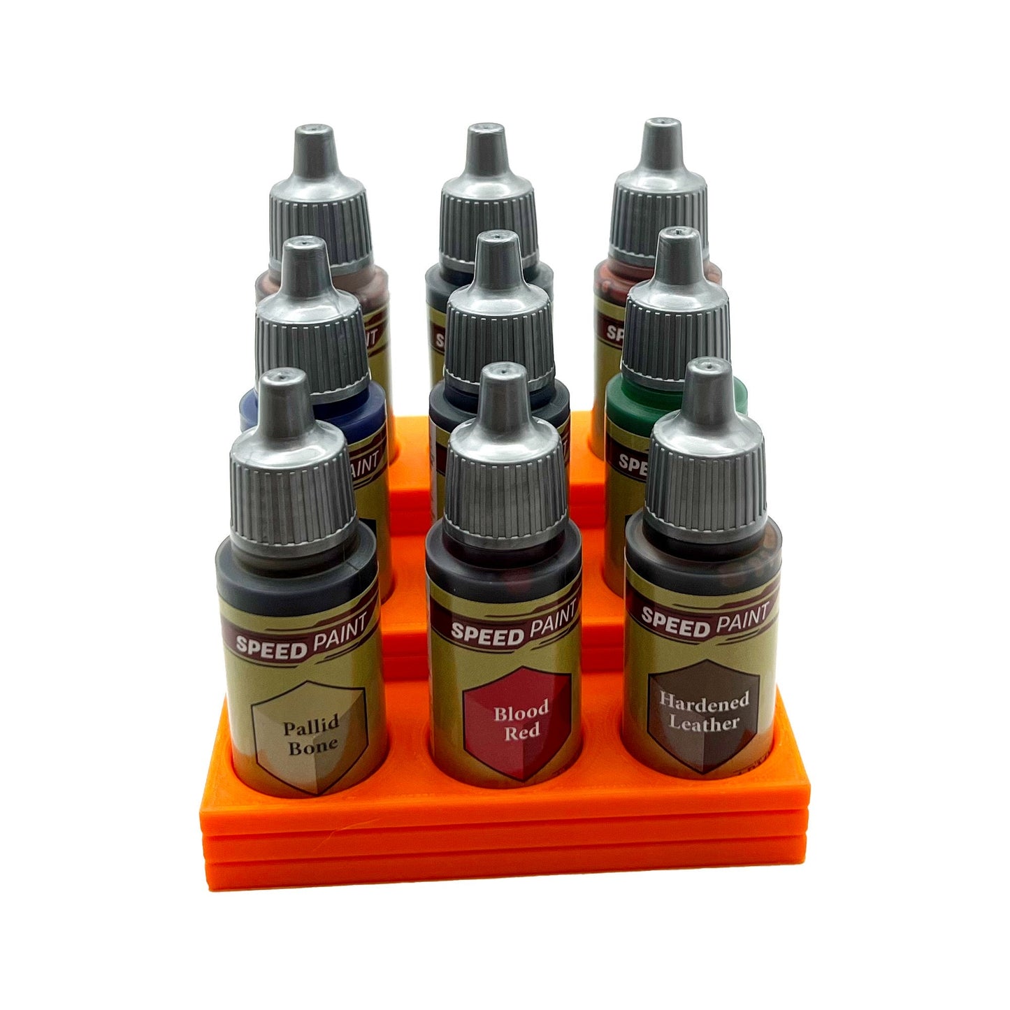 The Army Painter 17mm Paint Bottle Holder / Stand Stepped - Holds 9 The Army Painter 17mm Bottles with Anti-Slip Rubber Feet - 3D Printed