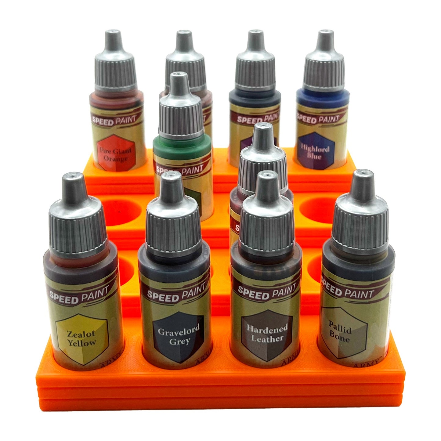 The Army Painter 17mm Paint Bottle Holder / Stand Stepped - Holds 16 The Army Painter 17mm Bottles with Anti-Slip Rubber Feet - 3D Printed