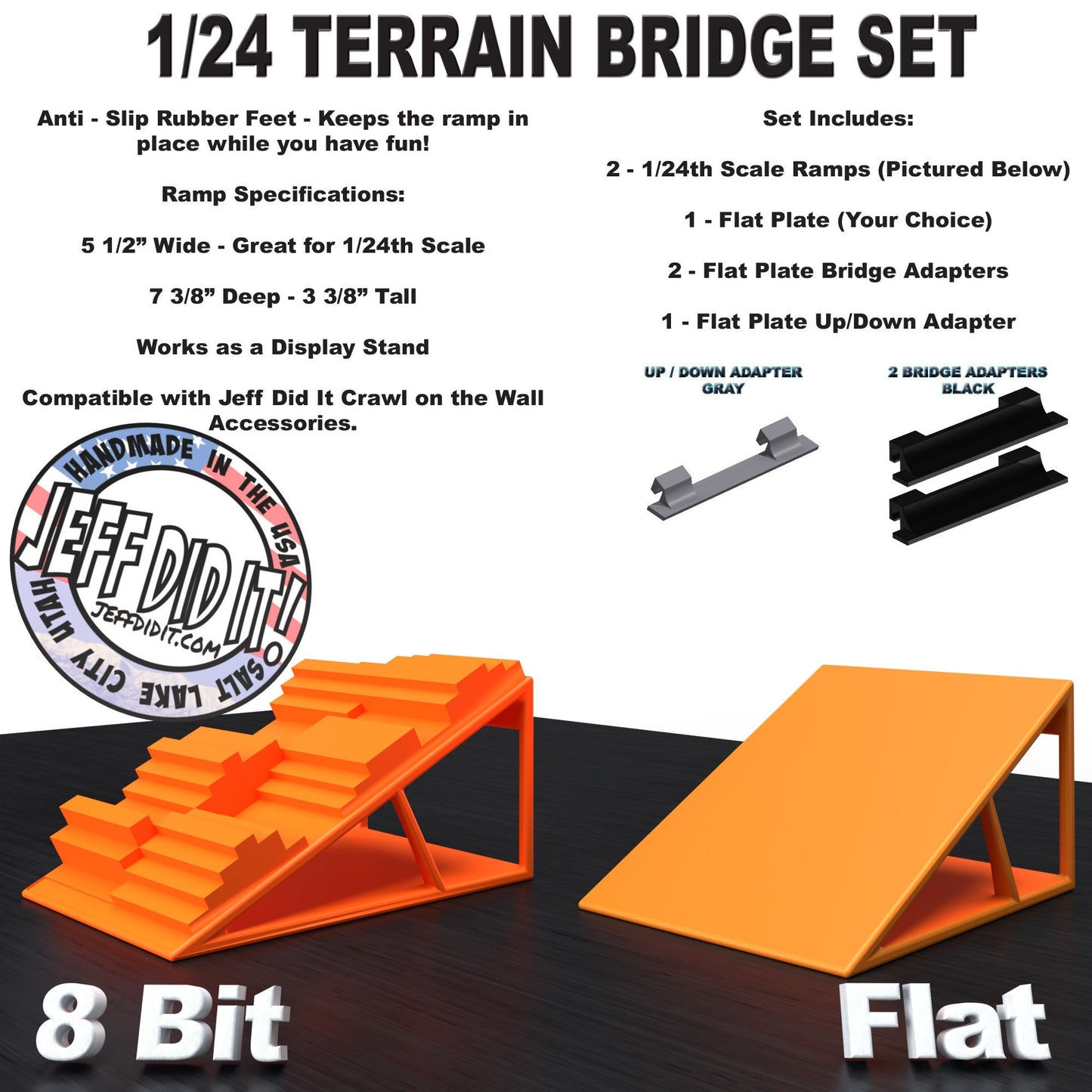 1/24th Ramp 8 Bit & Flat Terrain - Bridge Set - Monster Truck - Crawler Scale - Display - Includes Anti Slip Rubber Feet - Expandable
