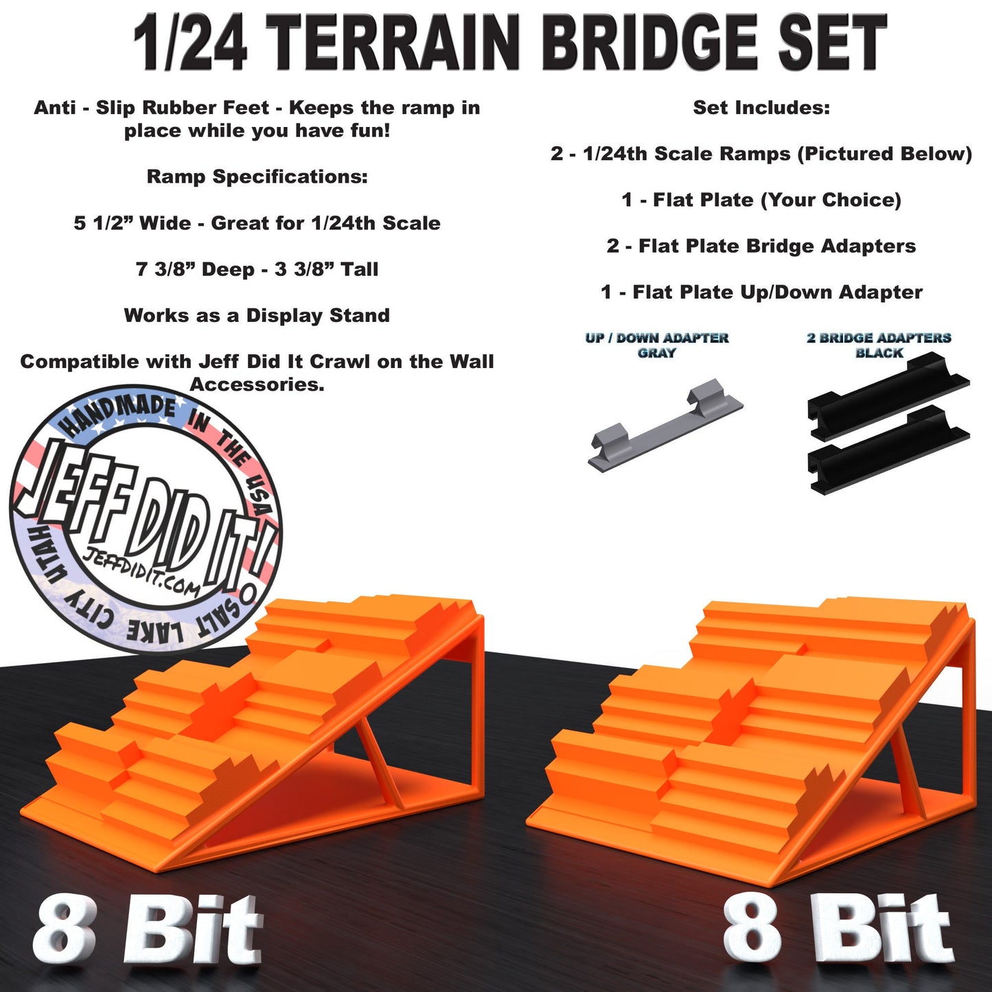 1/24th Ramp 8 Bit & 8 Bit Terrain - Bridge Set - Monster Truck - Crawler Scale - Display - Includes Anti Slip Rubber Feet - Expandable