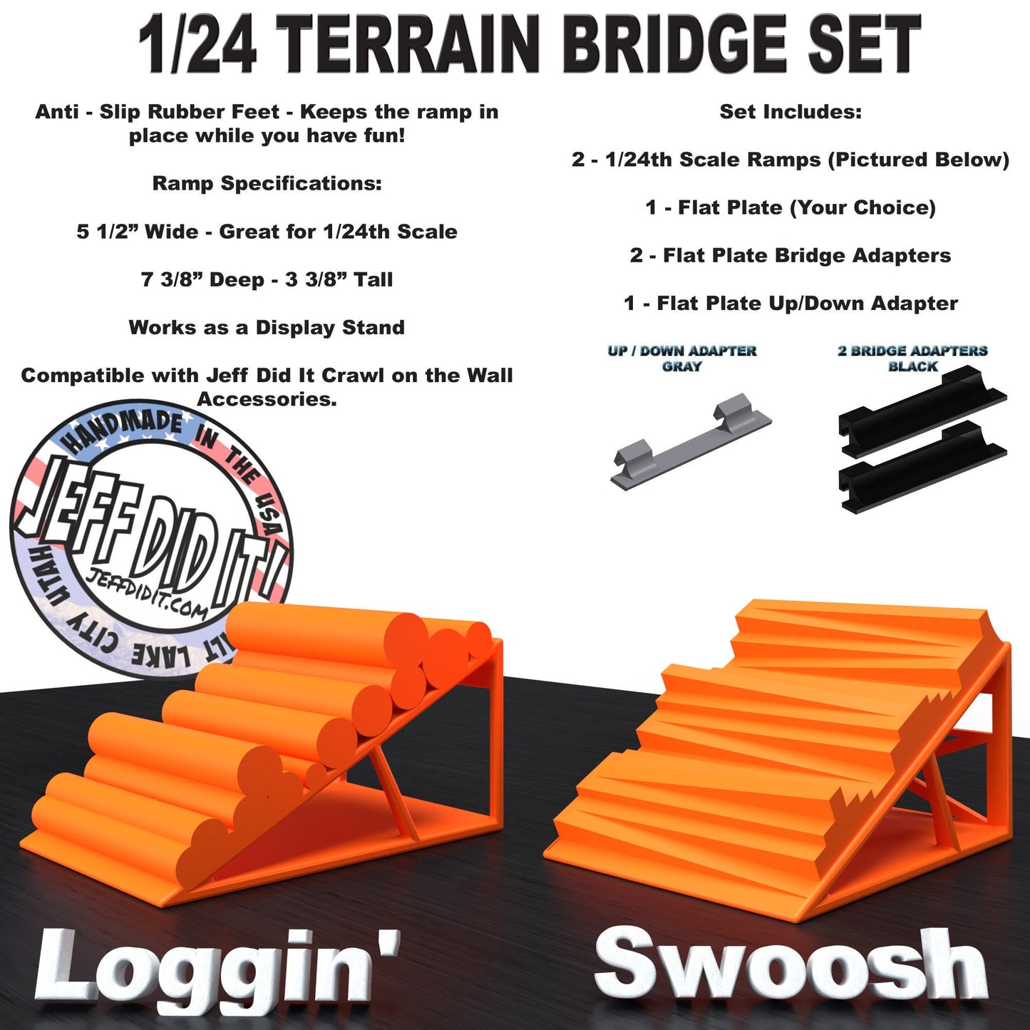 1/24th Ramp Loggin' and Swoosh - Bridge Set - Monster Truck - Crawler Scale - Display - Includes Anti Slip Rubber Feet - Expandable