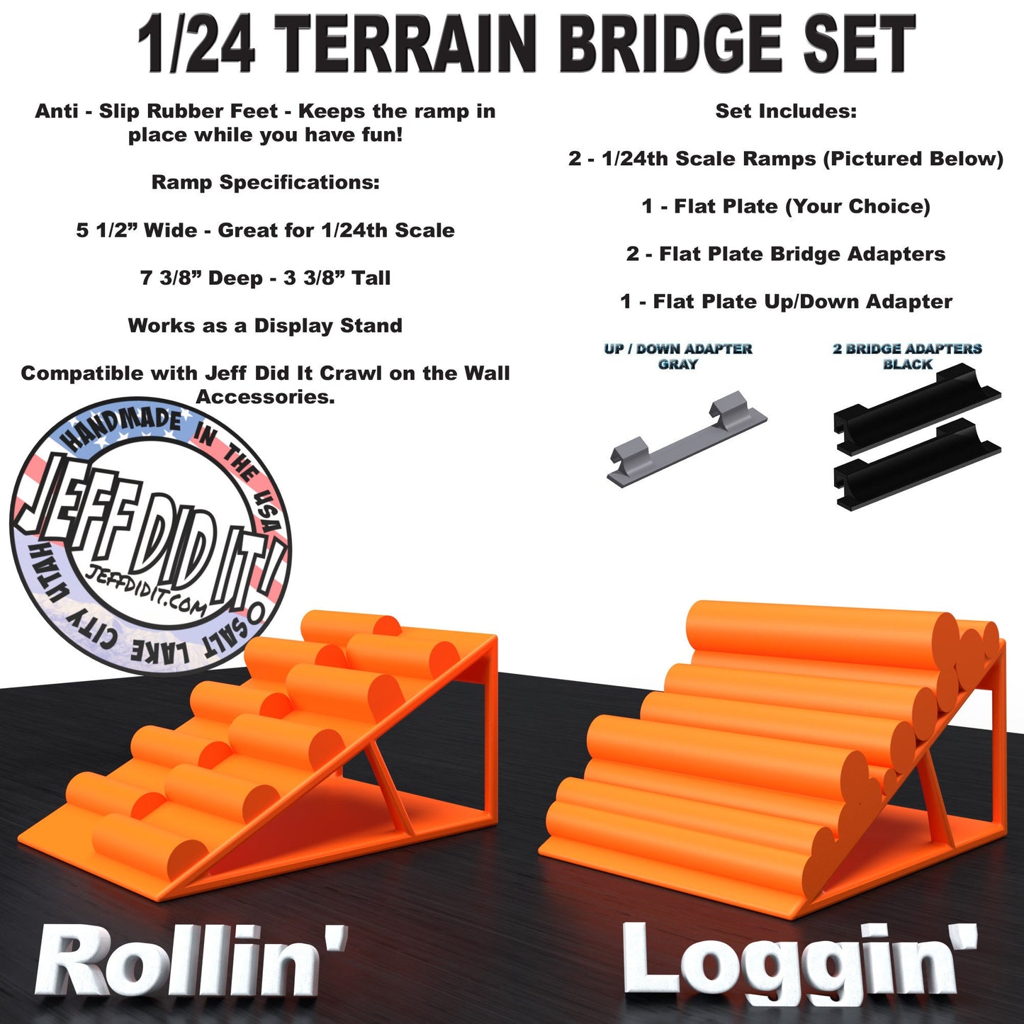 1/24th Ramp Rollin' and Loggin' - Bridge Set - Monster Truck - Crawler Scale - Display - Includes Anti Slip Rubber Feet - Expandable