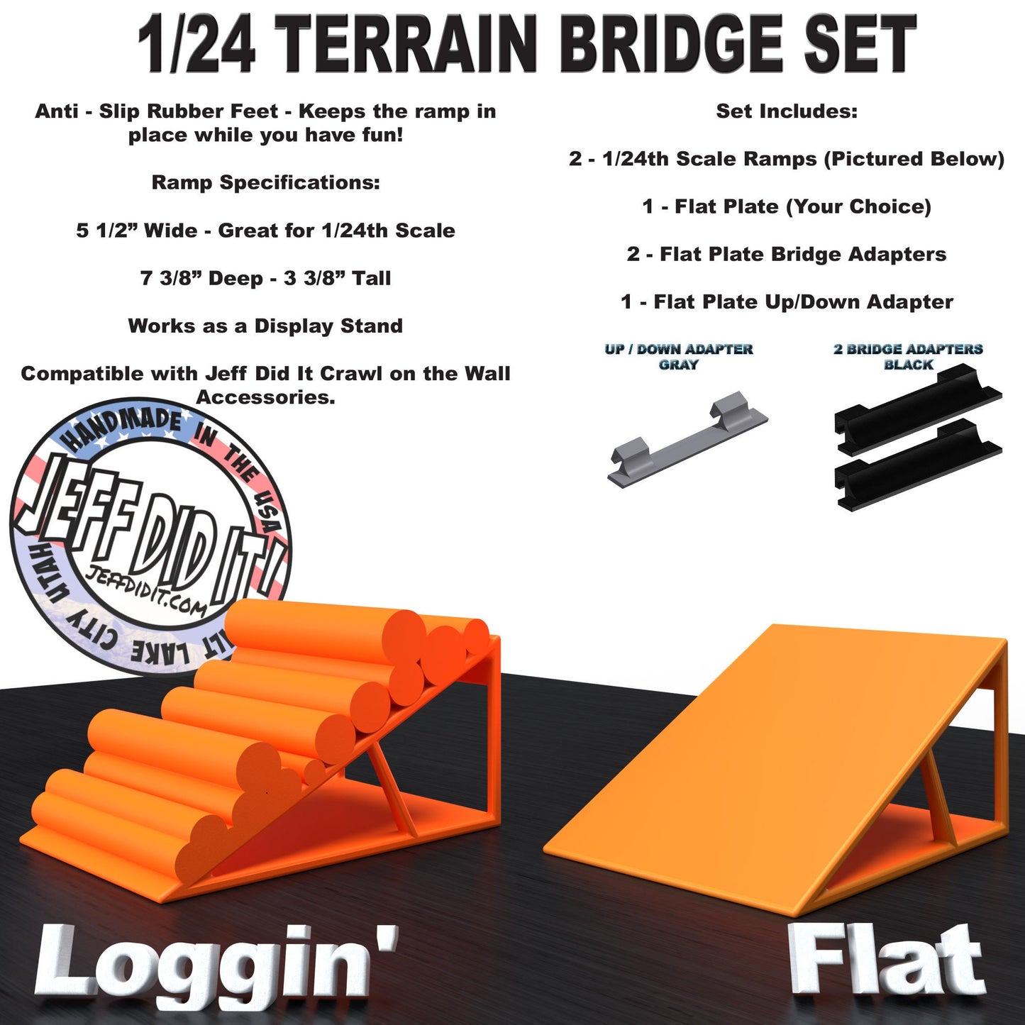 1/24th Ramp Loggin' and Flat - Bridge Set - Monster Truck - Crawler Scale - Display - Includes Anti Slip Rubber Feet - Expandable