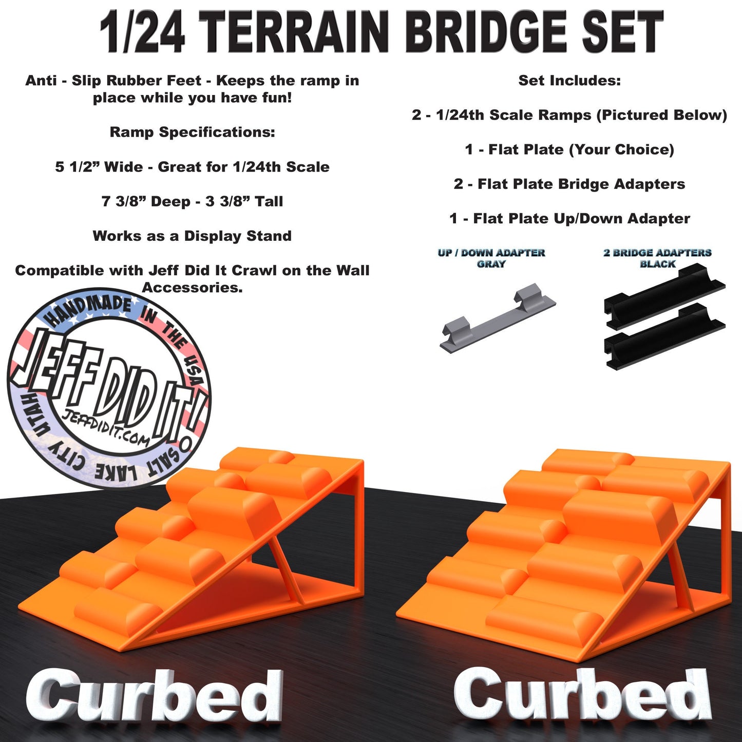 1/24th Ramp Curbed and Curbed Terrain - Bridge Set - Monster Truck - Crawler Scale - Display - Includes Anti Slip Rubber Feet - Expandable