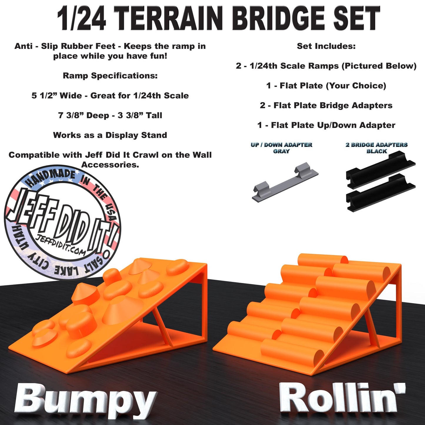 1/24th Ramp Bumpy and Rollin' Terrain - Bridge Set - Monster Truck - Crawler Scale - Display - Includes Anti Slip Rubber Feet - Expandable