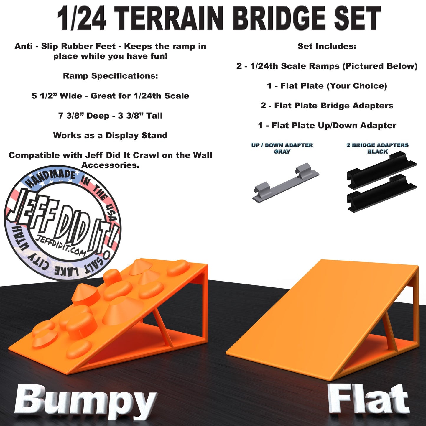 1/24th Ramp Bumpy and Flat Terrain - Bridge Set - Monster Truck - Crawler Scale - Display - Includes Anti Slip Rubber Feet - Expandable