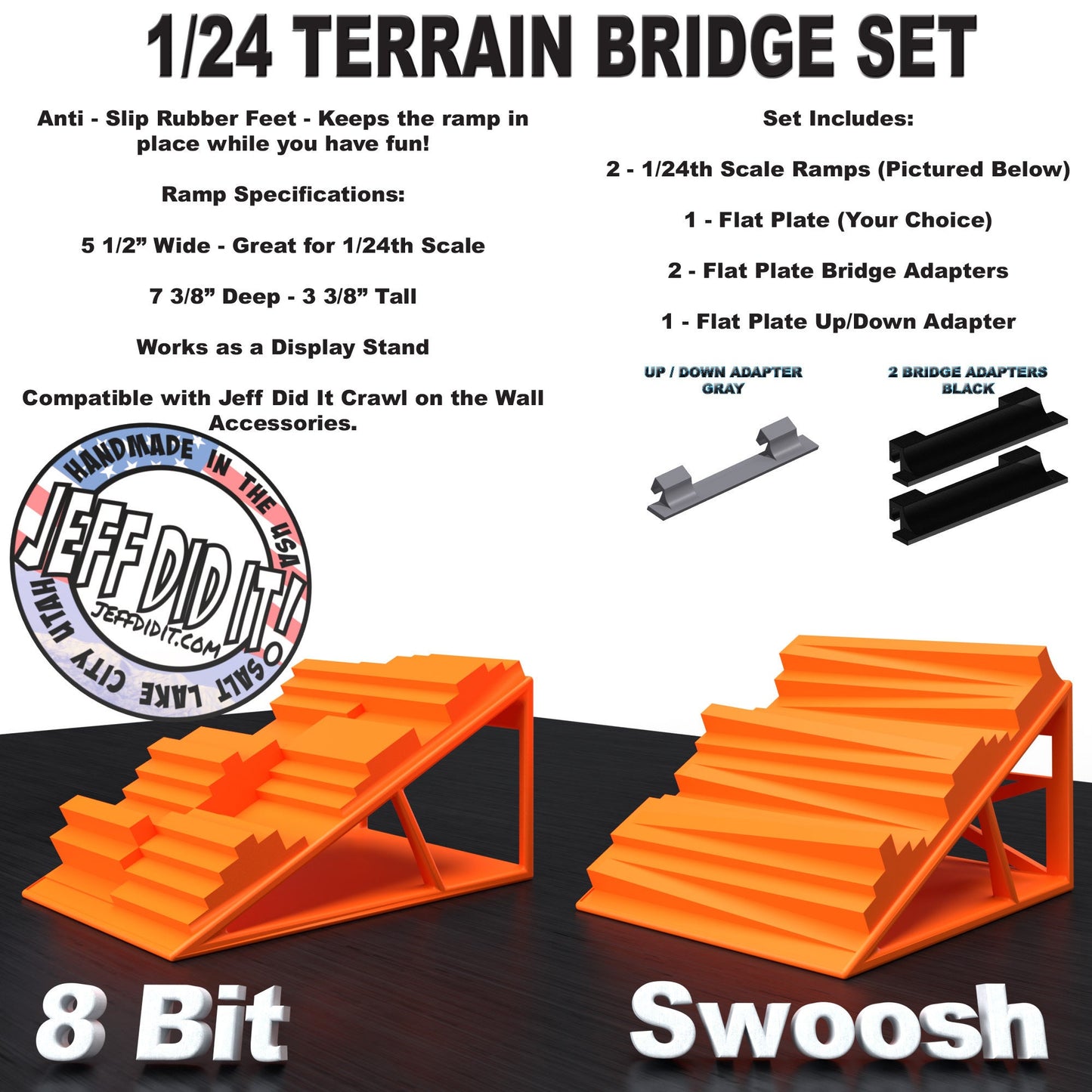 1/24th Ramp 8 Bit & Swoosh Terrain - Bridge Set - Monster Truck - Crawler Scale - Display - Includes Anti Slip Rubber Feet - Expandable