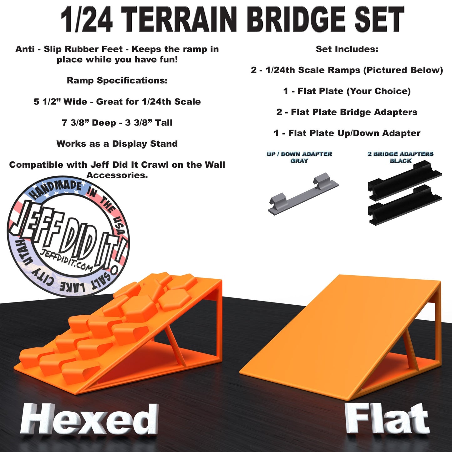 1/24th Ramp Hexed & Flat Terrain - Bridge Set - Monster Truck - Crawler Scale - Display - Includes Anti Slip Rubber Feet - Expandable