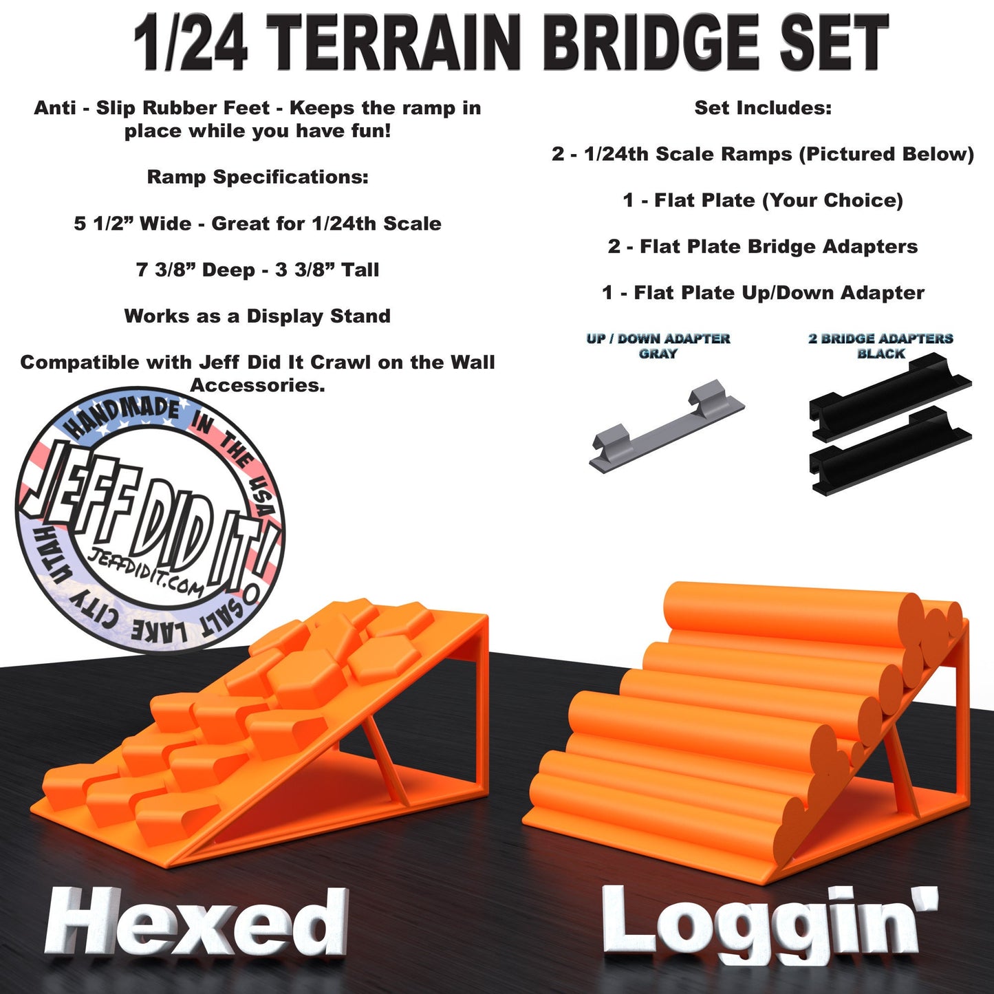 1/24th Ramp Hexed & Loggin' Terrain - Bridge Set - Monster Truck - Crawler Scale - Display - Includes Anti Slip Rubber Feet - Expandable
