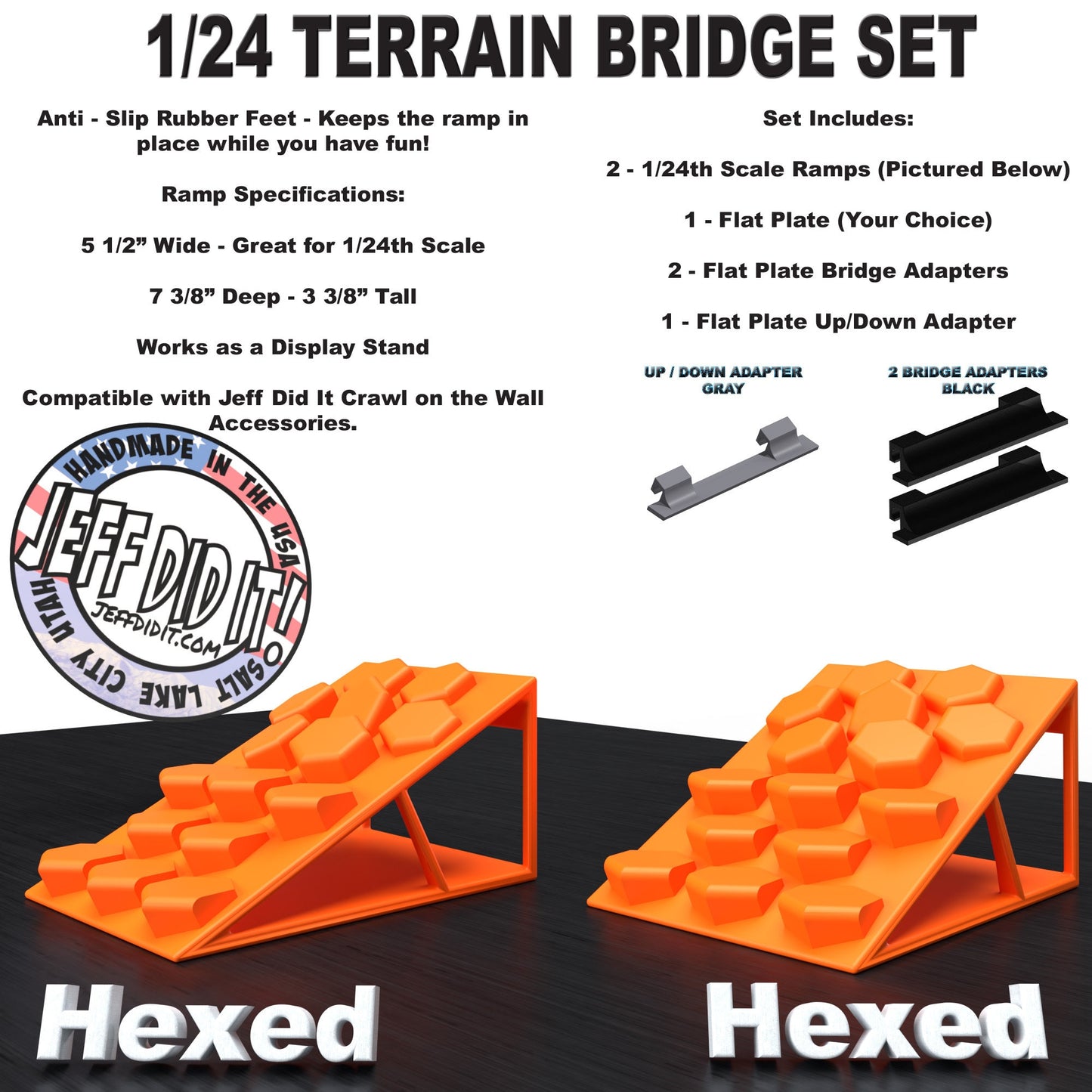 1/24th Ramp Hexed & Hexed Terrain - Bridge Set - Monster Truck - Crawler Scale - Display - Includes Anti Slip Rubber Feet - Expandable
