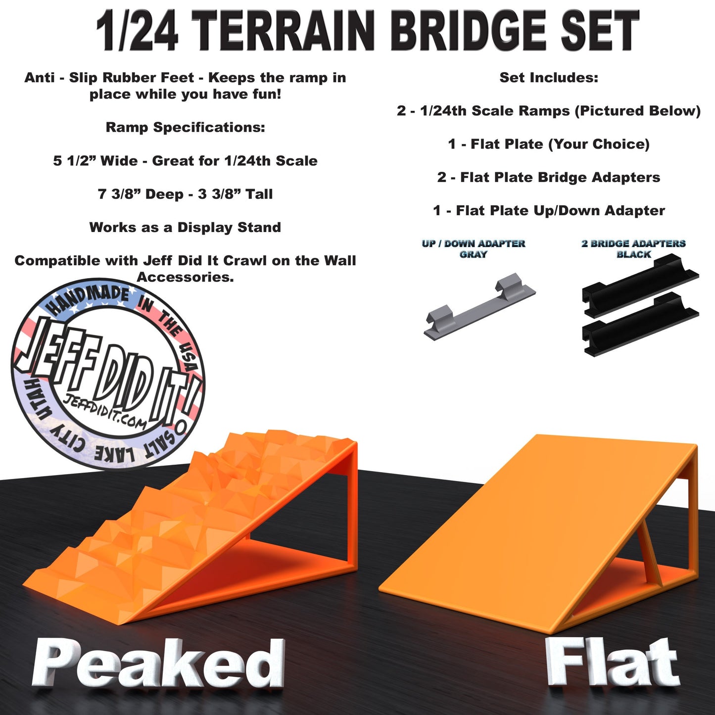1/24th Ramp Peaked & Flat Terrain - Bridge Set - Monster Truck - Crawler Scale - Display - Includes Anti Slip Rubber Feet - Expandable