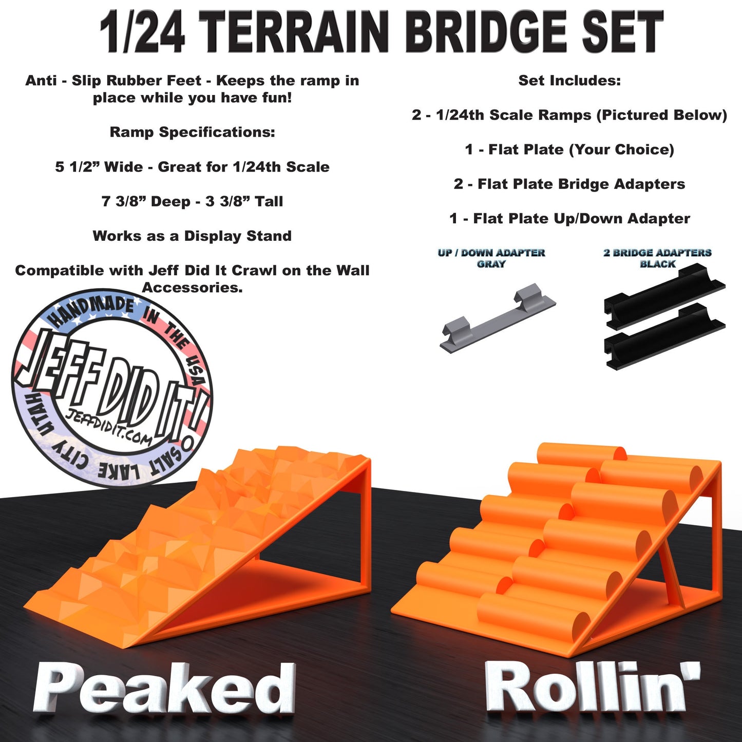 1/24th Ramp Peaked & Rollin' Terrain - Bridge Set - Monster Truck - Crawler Scale - Display - Includes Anti Slip Rubber Feet - Expandable