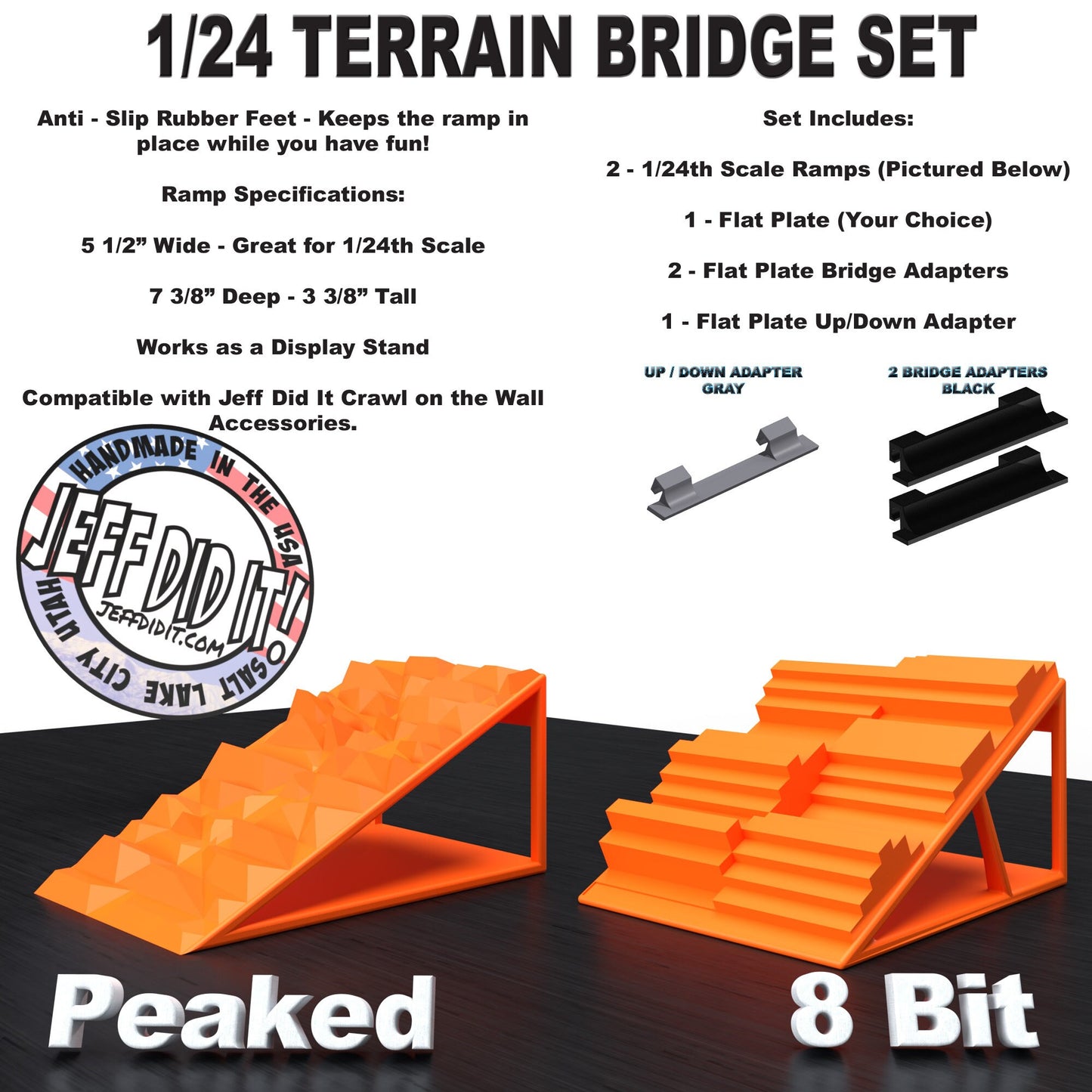 1/24th Ramp Peaked & 8 Bit Terrain - Bridge Set - Monster Truck - Crawler Scale - Display - Includes Anti Slip Rubber Feet - Expandable