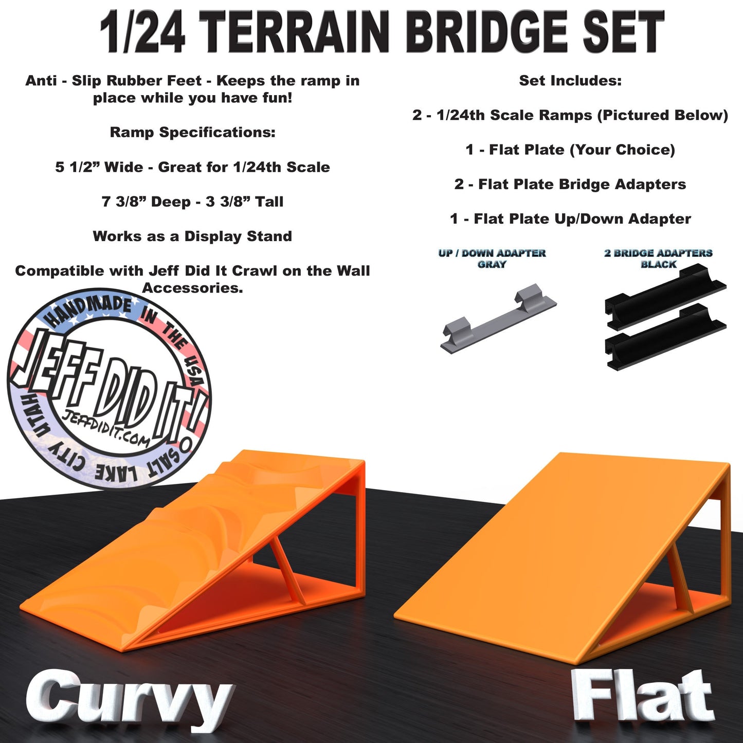1/24th Ramp Curvy & Flat Terrain - Bridge Set - Monster Truck - Crawler Scale - Display - Includes Anti Slip Rubber Feet - Expandable