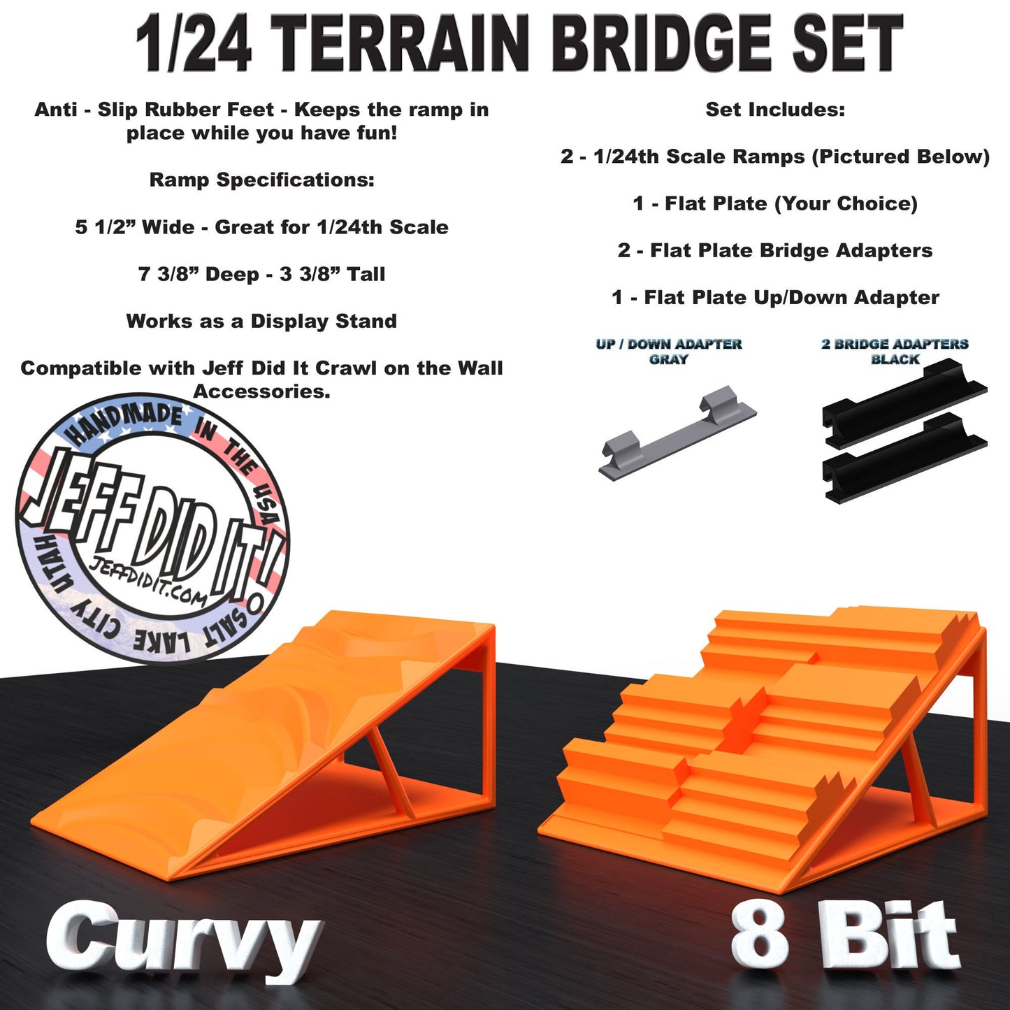 1/24th Ramp Curvy & 8 Bit Terrain - Bridge Set - Monster Truck - Crawler Scale - Display - Includes Anti Slip Rubber Feet - Expandable