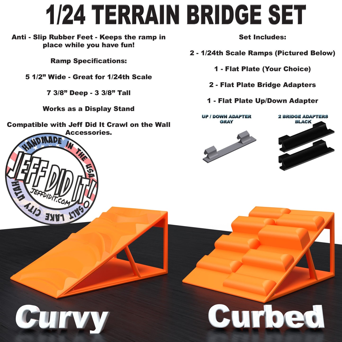 1/24th Ramp Curvy & Curbed Terrain - Bridge Set - Monster Truck - Crawler Scale - Display - Includes Anti Slip Rubber Feet - Expandable