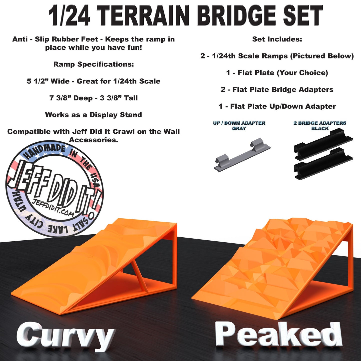 1/24th Ramp Curvy & Peaked Terrain - Bridge Set - Monster Truck - Crawler Scale - Display - Includes Anti Slip Rubber Feet - Expandable