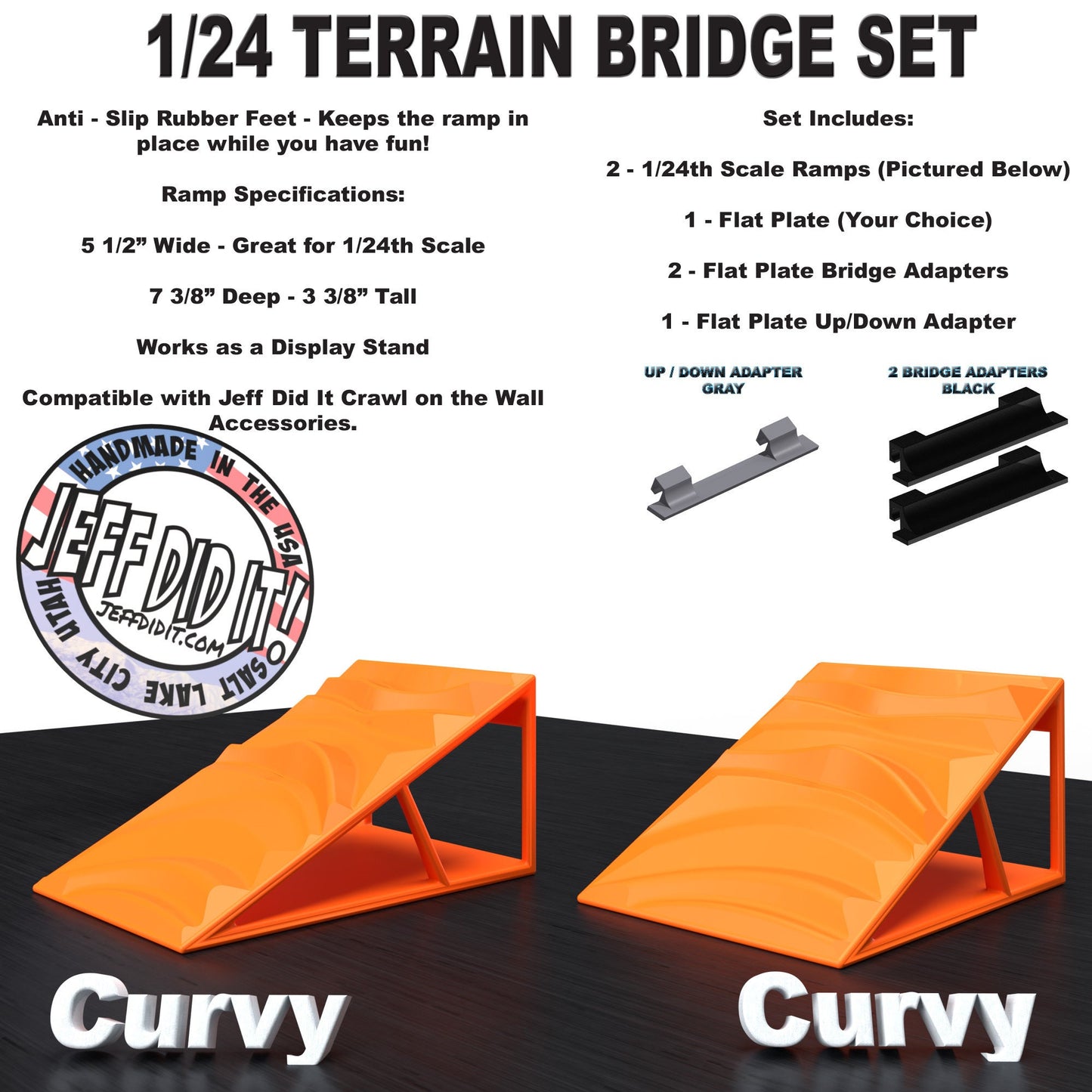 1/24th Ramp Curvy & Curvy Terrain - Bridge Set - Monster Truck - Crawler Scale - Display - Includes Anti Slip Rubber Feet - Expandable
