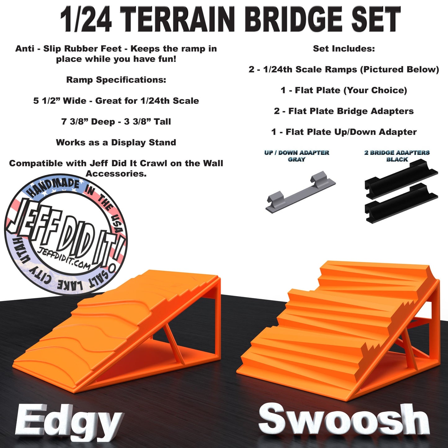 1/24th Ramp Edgy & Swoosh Terrain - Bridge Set - Monster Truck - Crawler Scale - Display - Includes Anti Slip Rubber Feet - Expandable