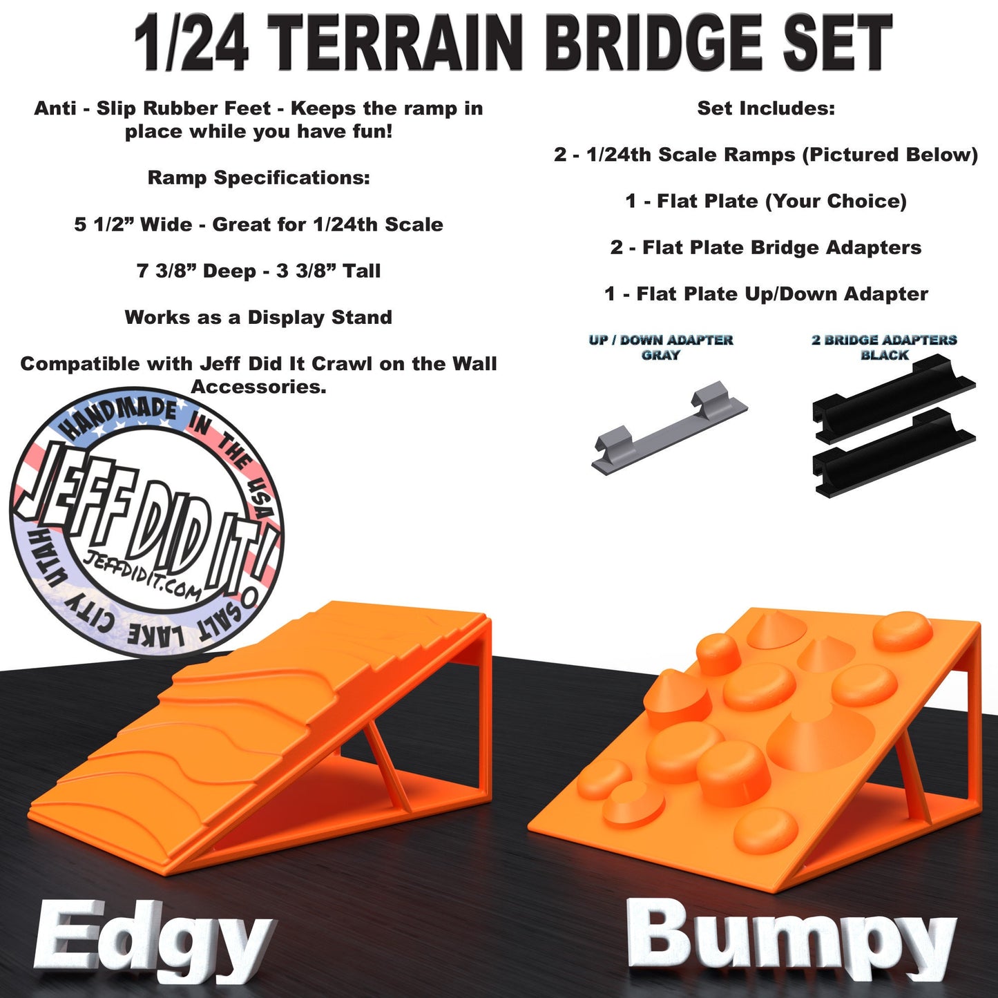 1/24th Ramp Edgy & Bumpy Terrain - Bridge Set - Monster Truck - Crawler Scale - Display - Includes Anti Slip Rubber Feet - Expandable