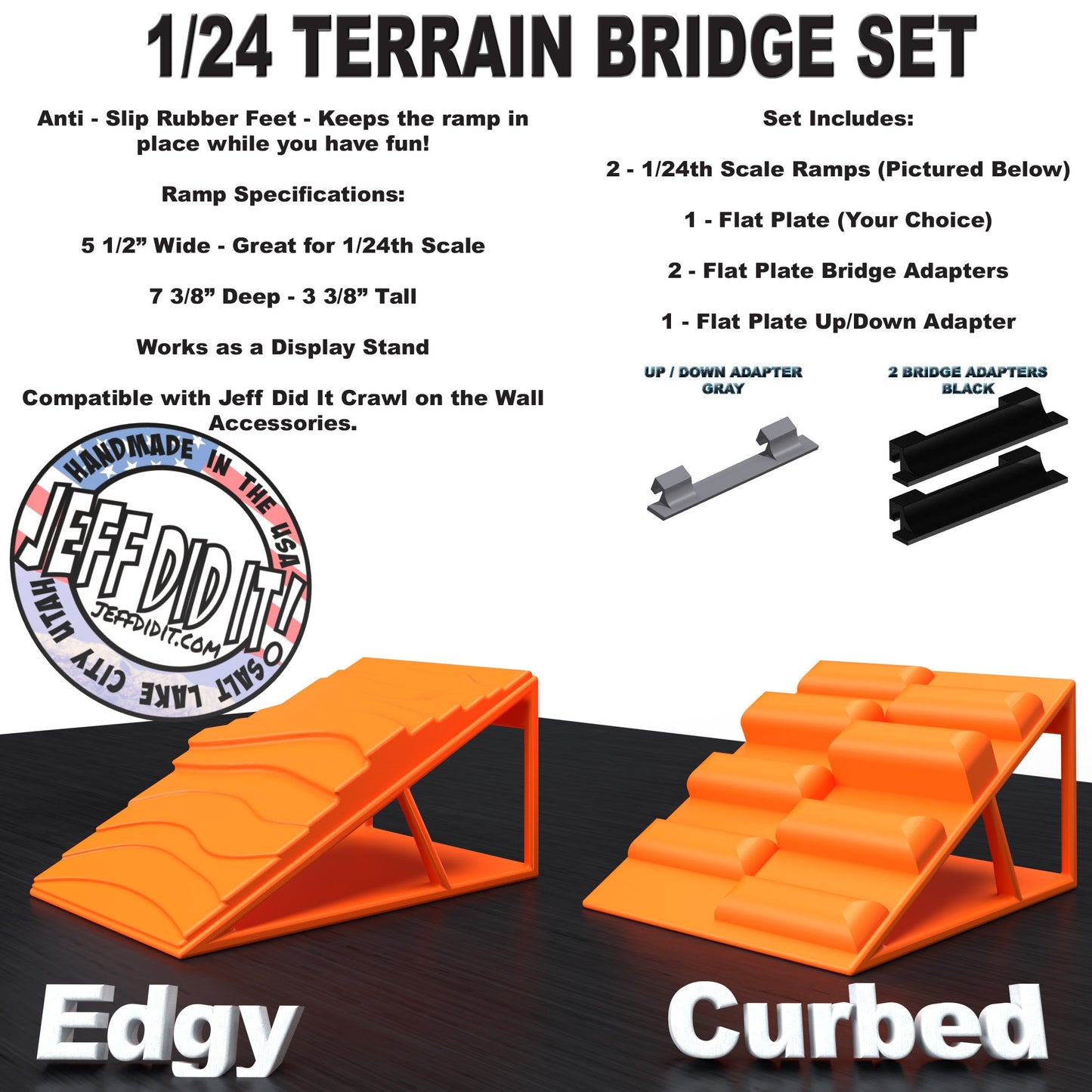 1/24th Ramp Edgy & Curbed Terrain - Bridge Set - Monster Truck - Crawler Scale - Display - Includes Anti Slip Rubber Feet - Expandable