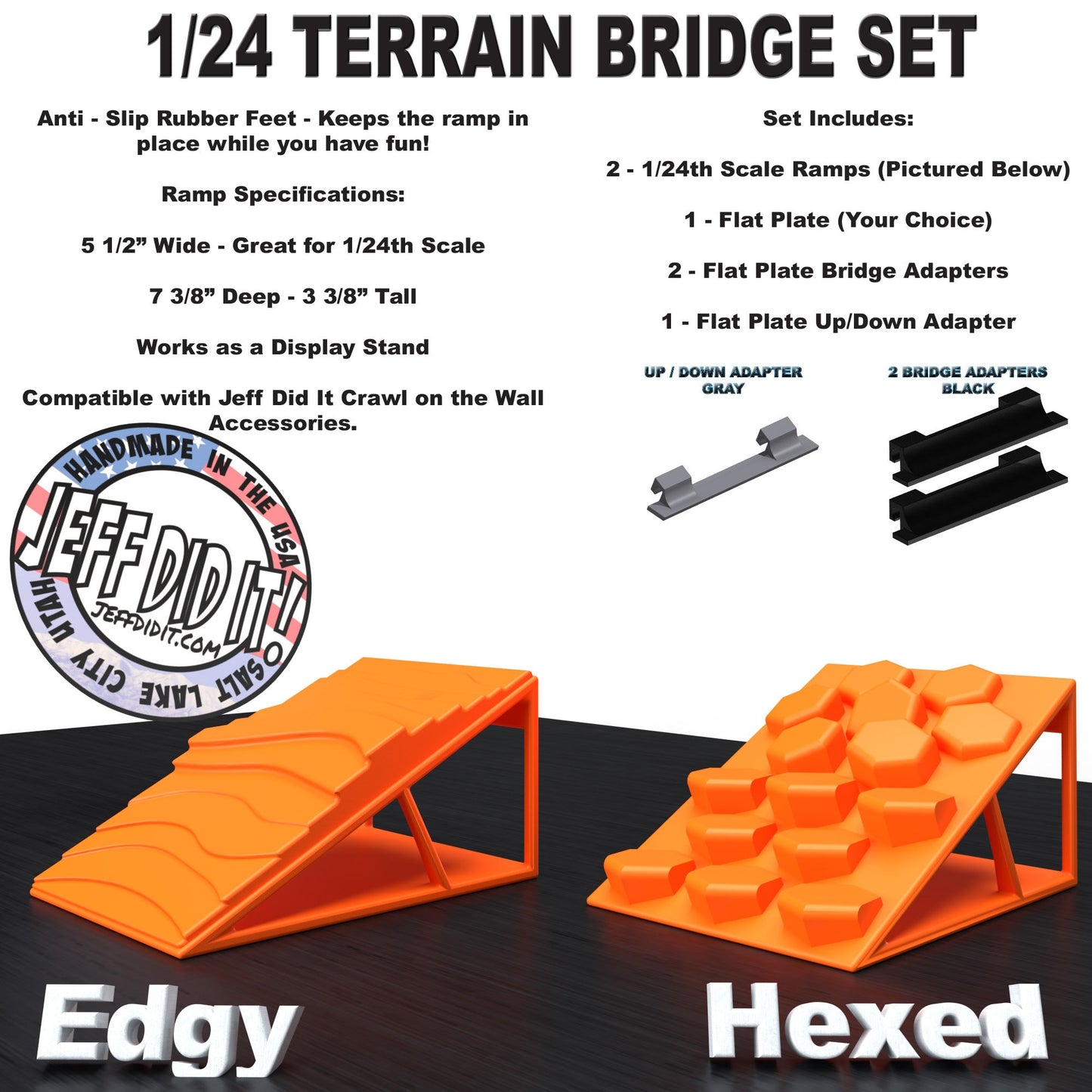 1/24th Ramp Edgy & Hexed Terrain - Bridge Set - Monster Truck - Crawler Scale - Display - Includes Anti Slip Rubber Feet - Expandable