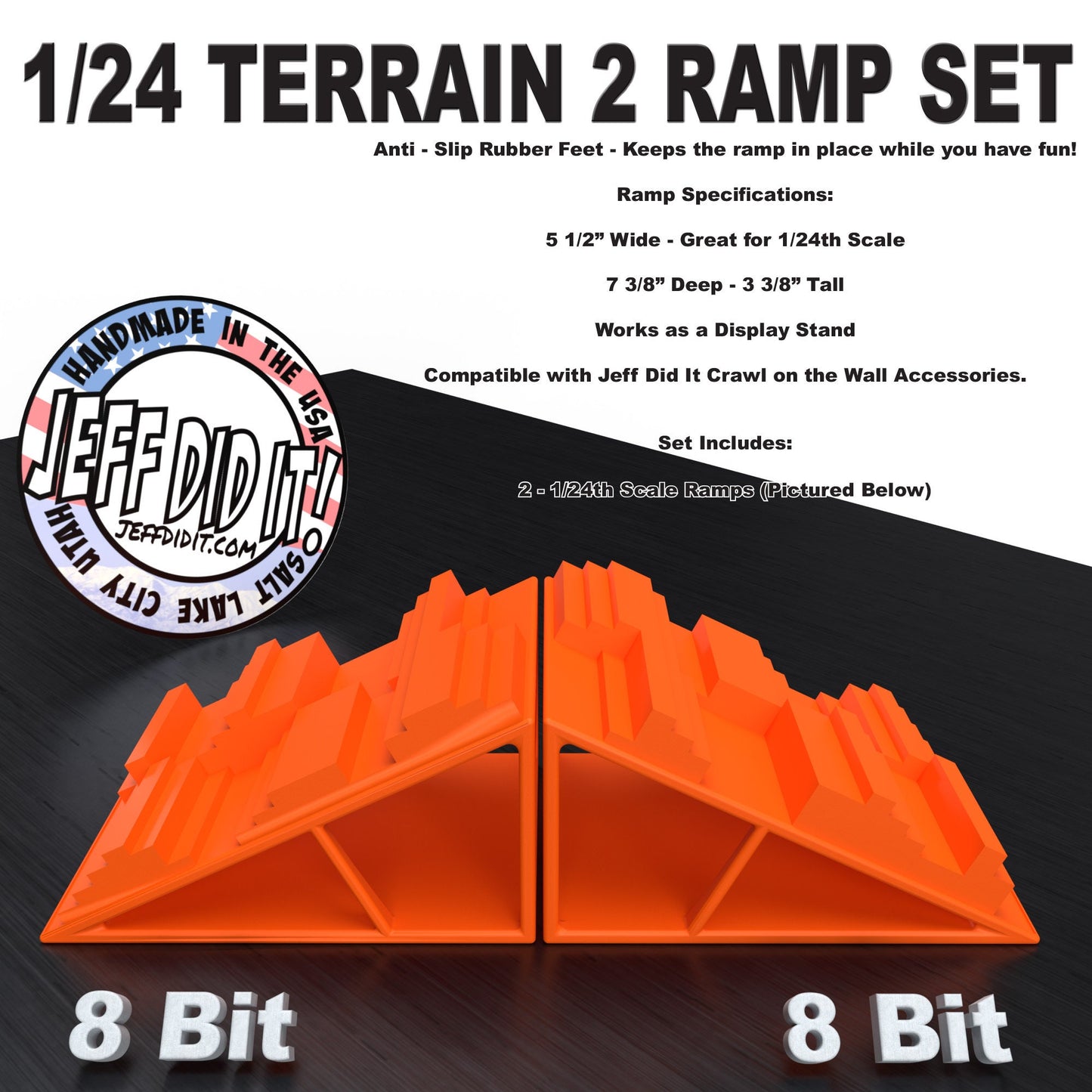 1/24th Ramp 8 Bit & 8 Bit Terrain - Ramp Set Set - Monster Truck - Crawler Scale - Display - Includes Anti Slip Rubber Feet - Expandable